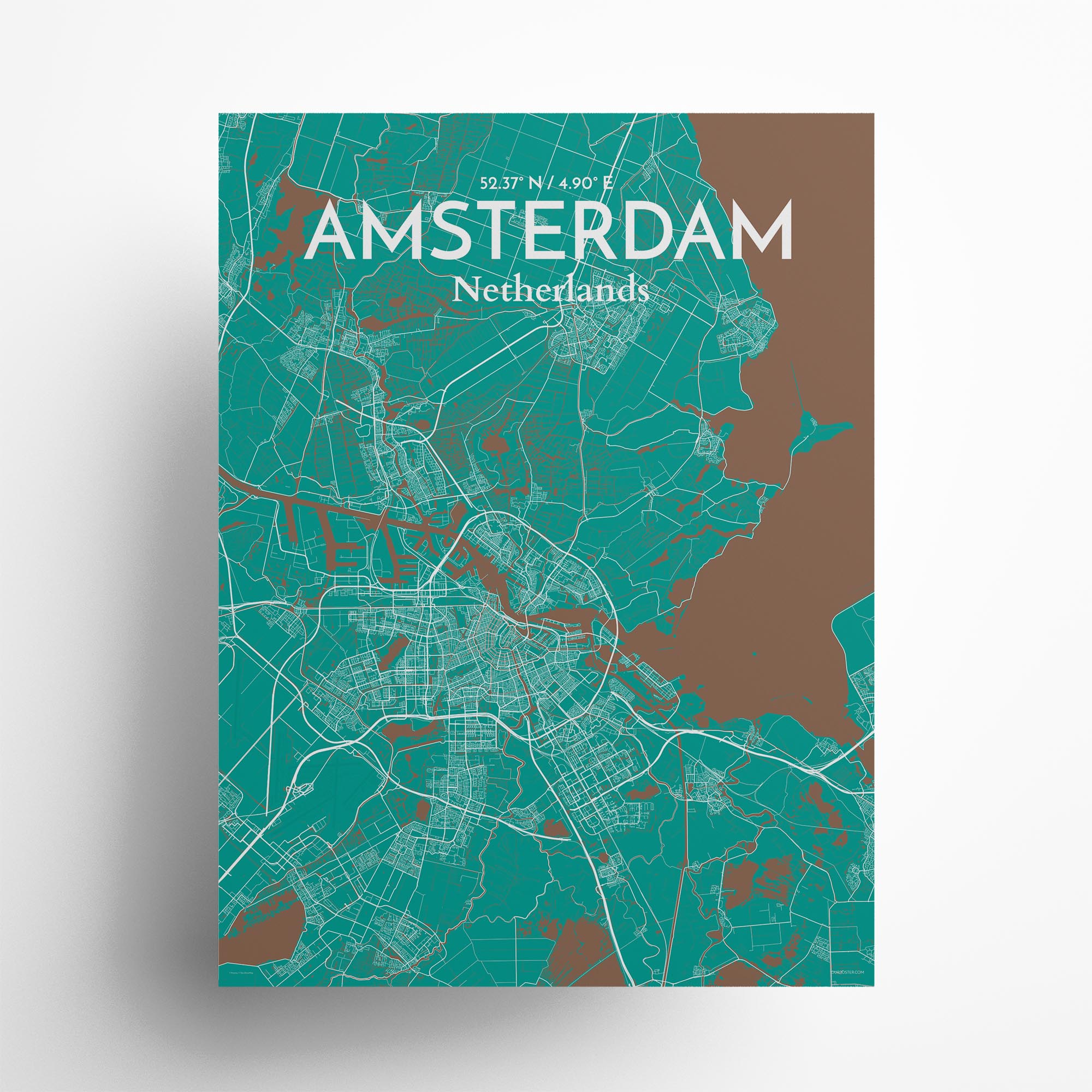 Amsterdam city map poster in Nature of size 18" x 24"