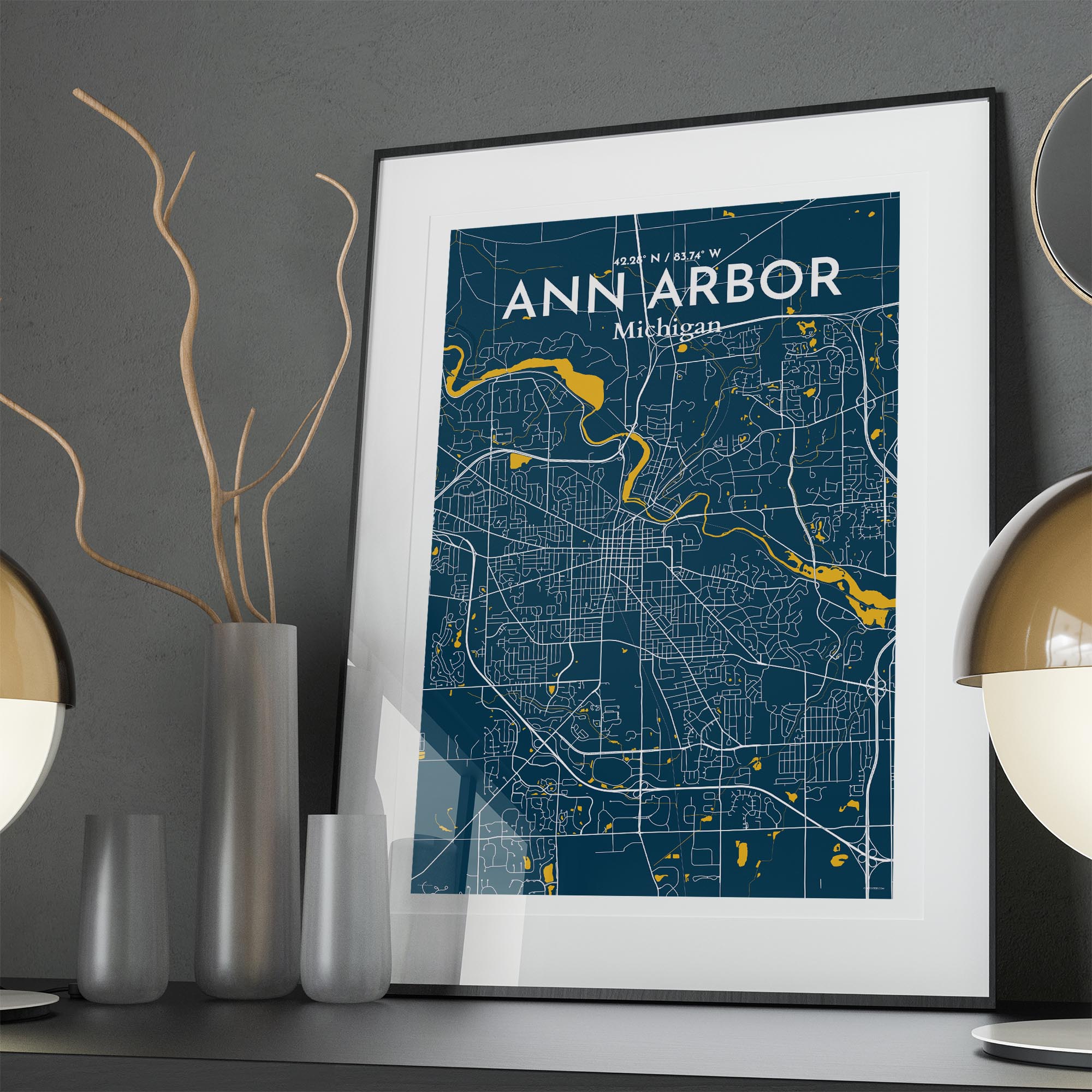 Ann Arbor City Map, Art Print, Wall Decor