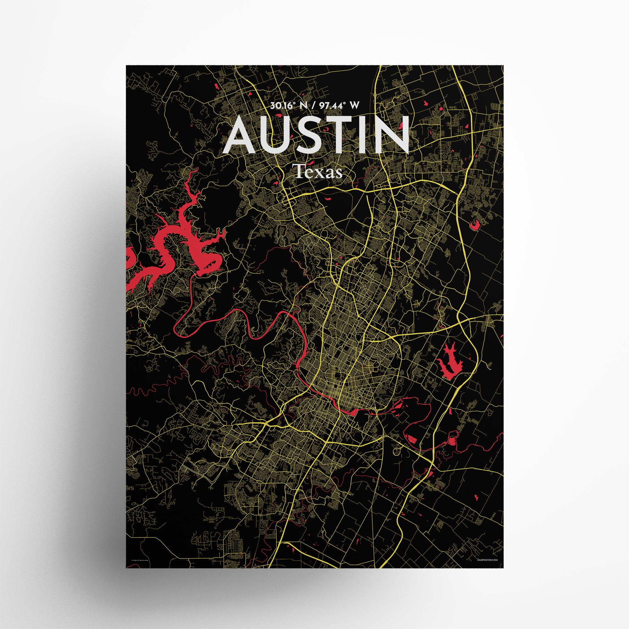 Austin city map poster in Contrast of size 18" x 24"