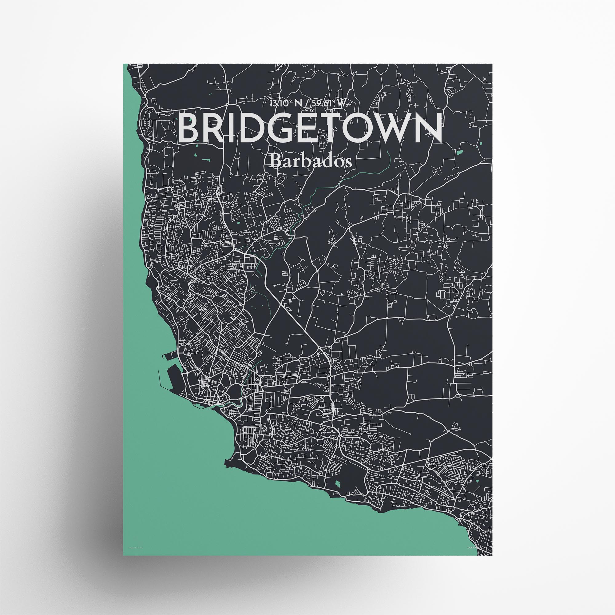 Bridgetown city map poster in Dream of size 18" x 24"