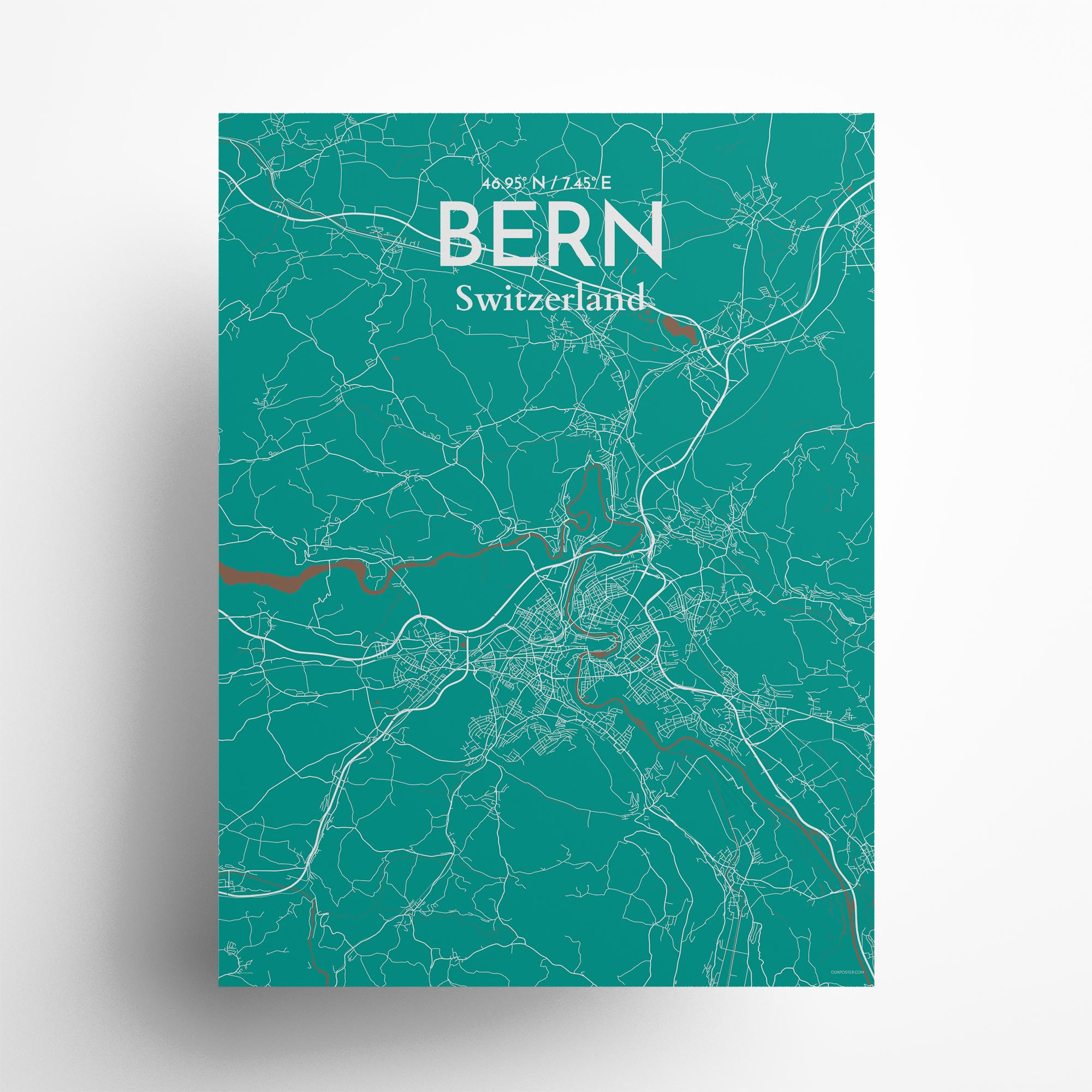 Bern city map poster in Nature of size 18" x 24"
