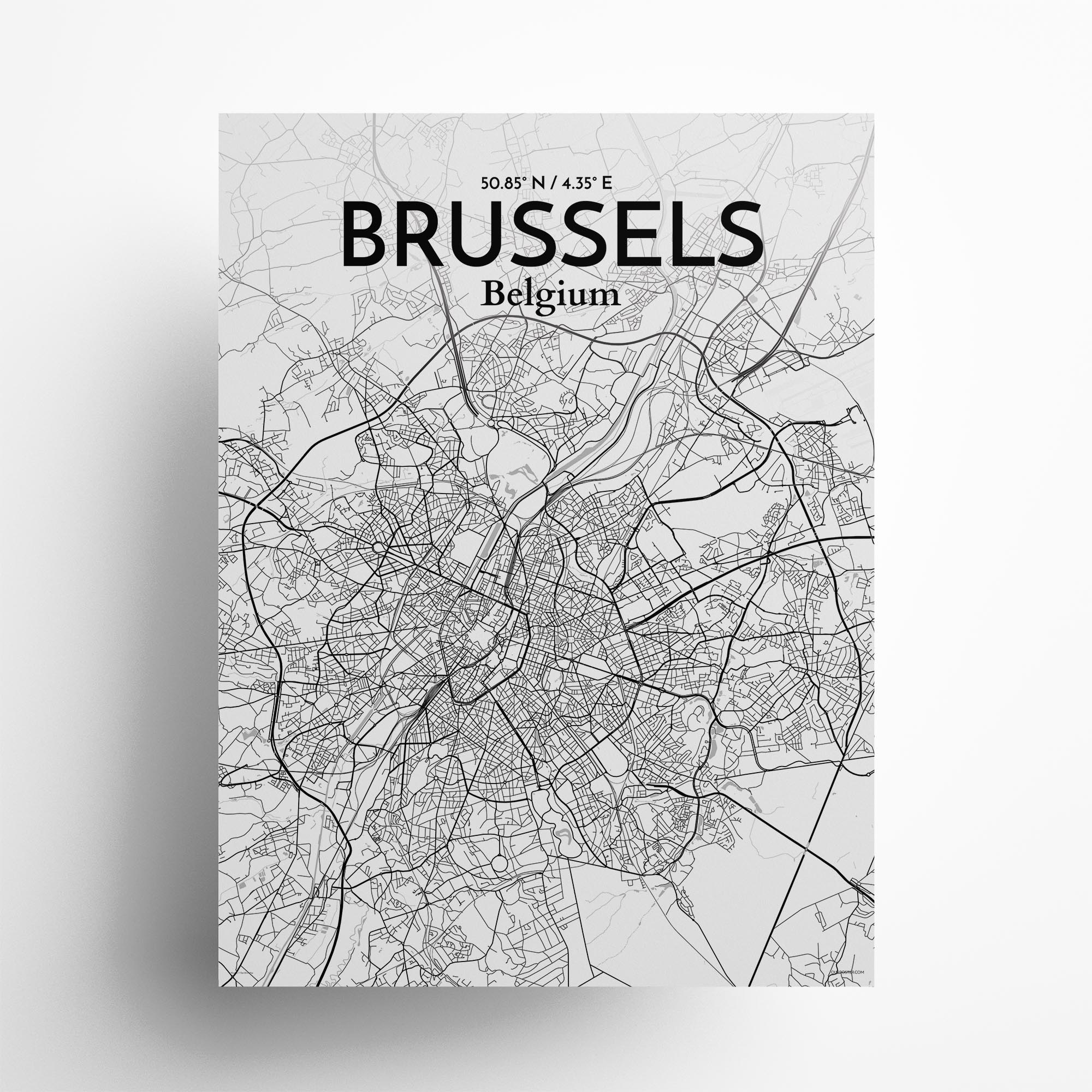 Brussels city map poster in Tones of size 18" x 24"