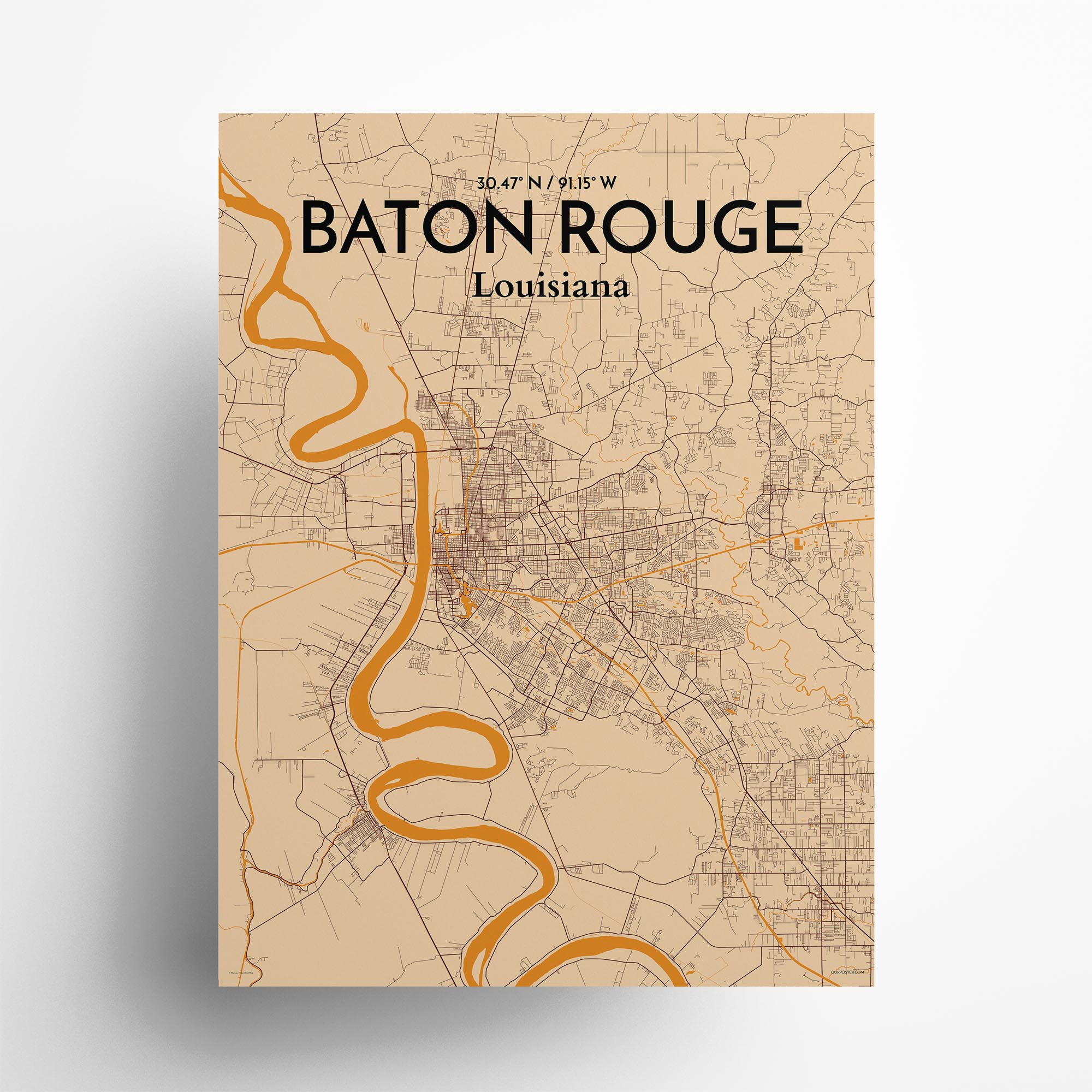 Baton Rouge city map poster in Vintage of size 18" x 24"