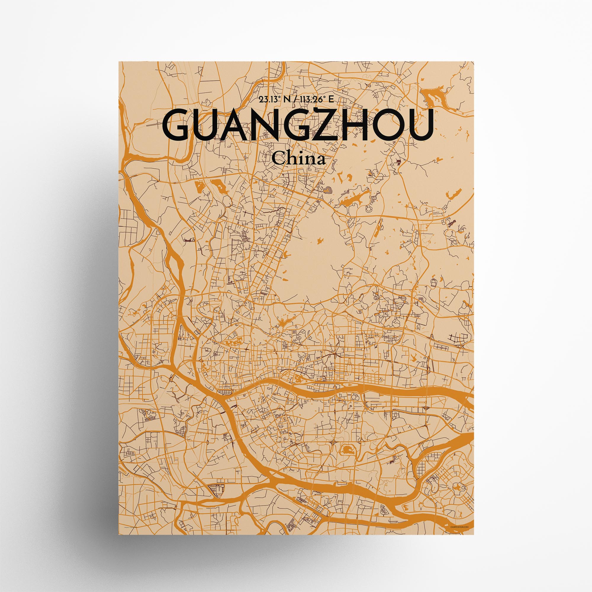 Guangzhou city map poster in Vintage of size 18" x 24"