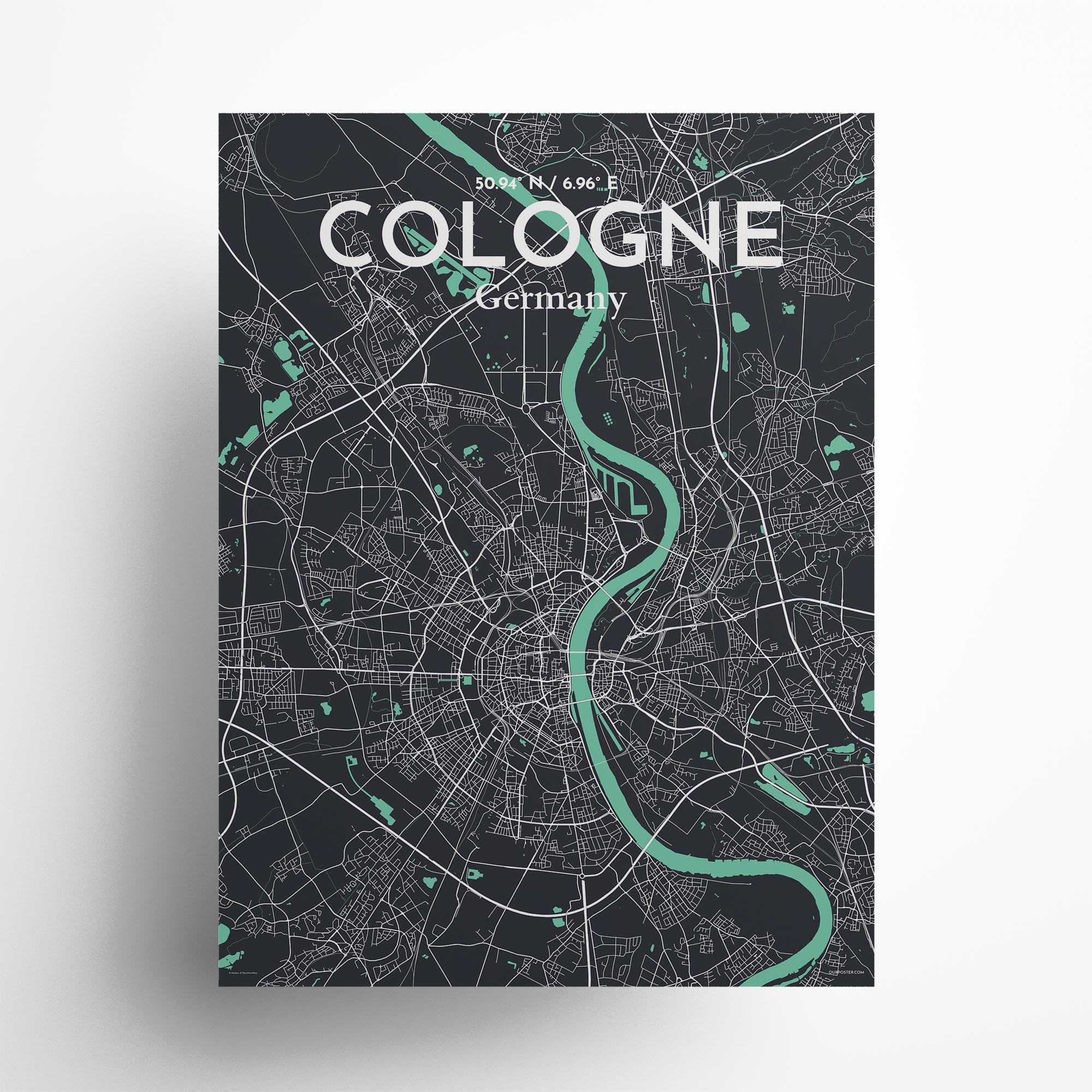 Cologne city map poster in Dream of size 18" x 24"