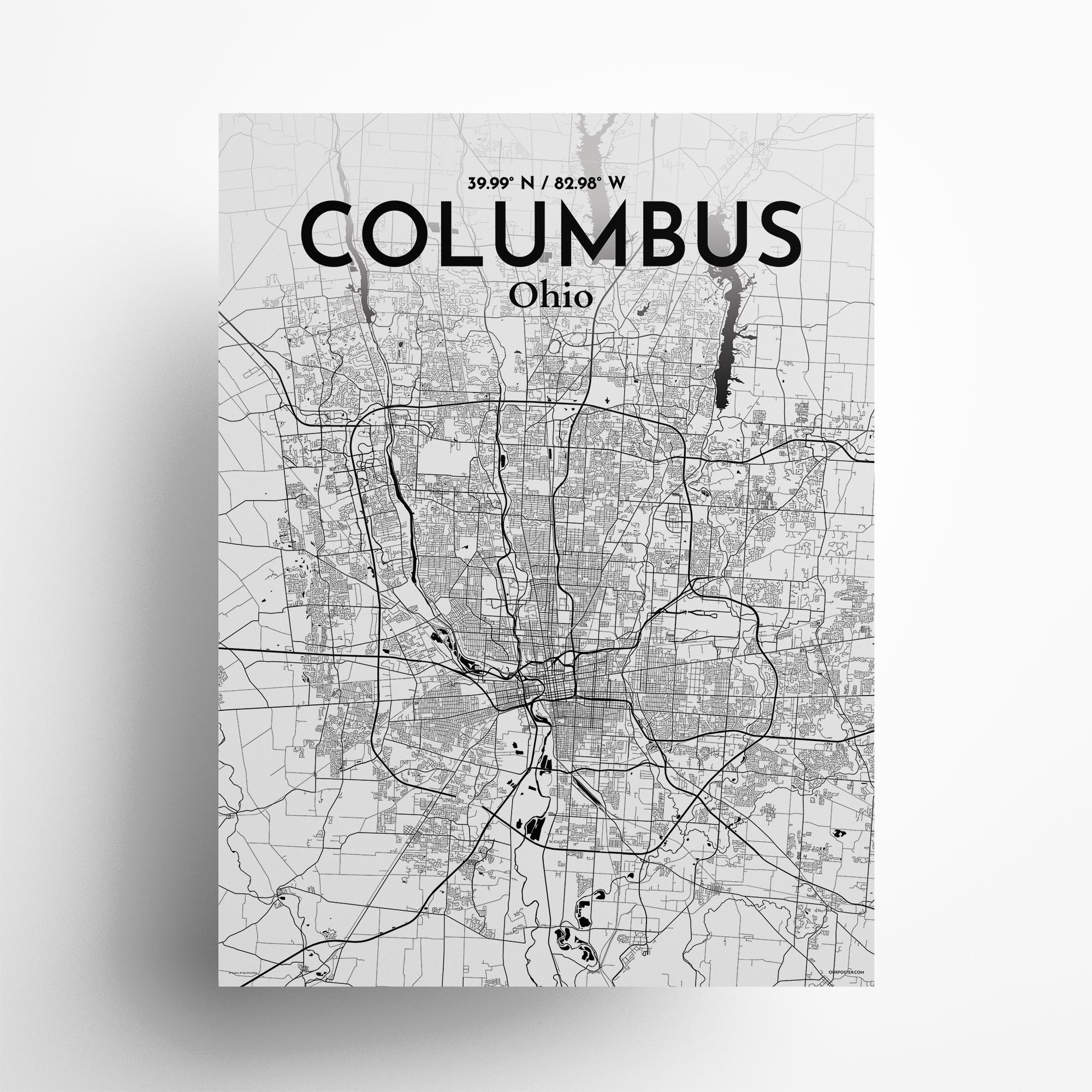 Columbus city map poster in Ink of size 18" x 24"