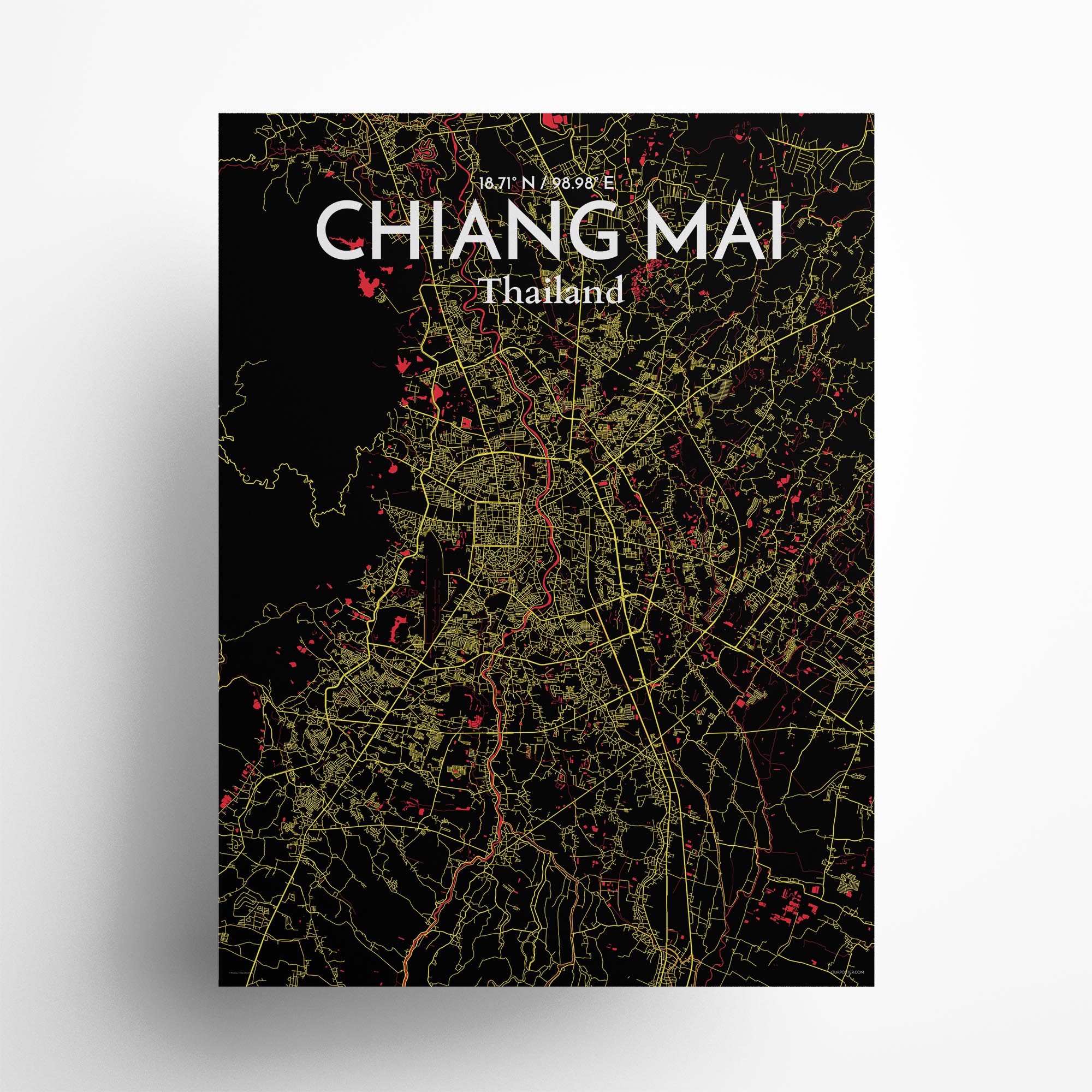 Chiang Mai city map poster in Contrast of size 18" x 24"