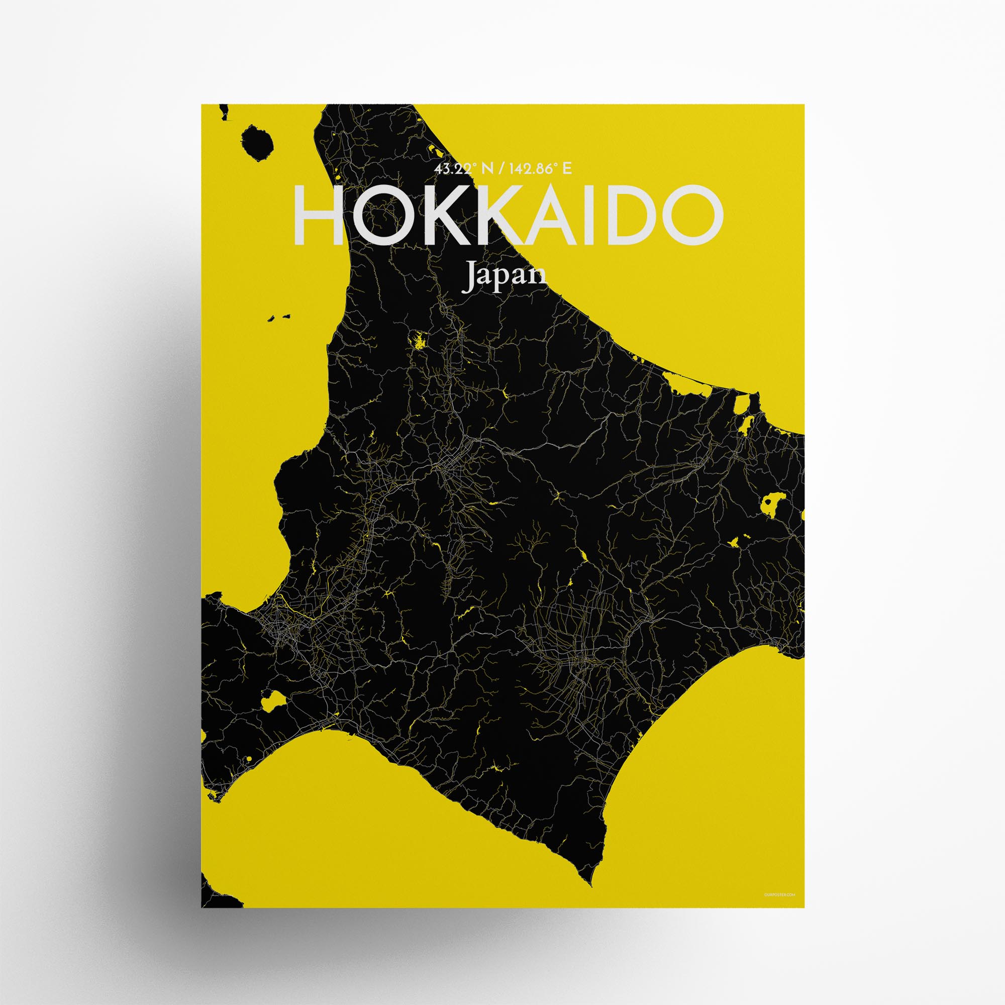 Hokkaido city map poster in Times of size 18" x 24"