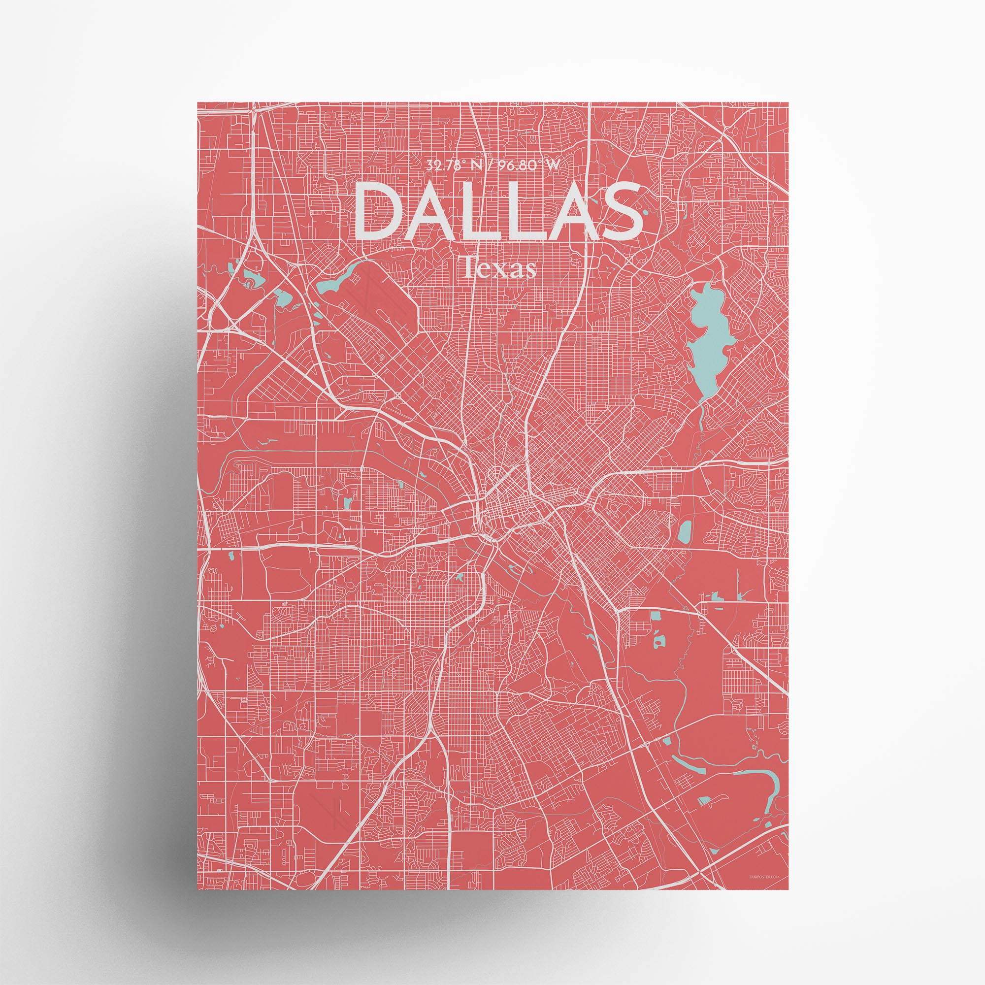 Dallas city map poster in Maritime of size 18" x 24"