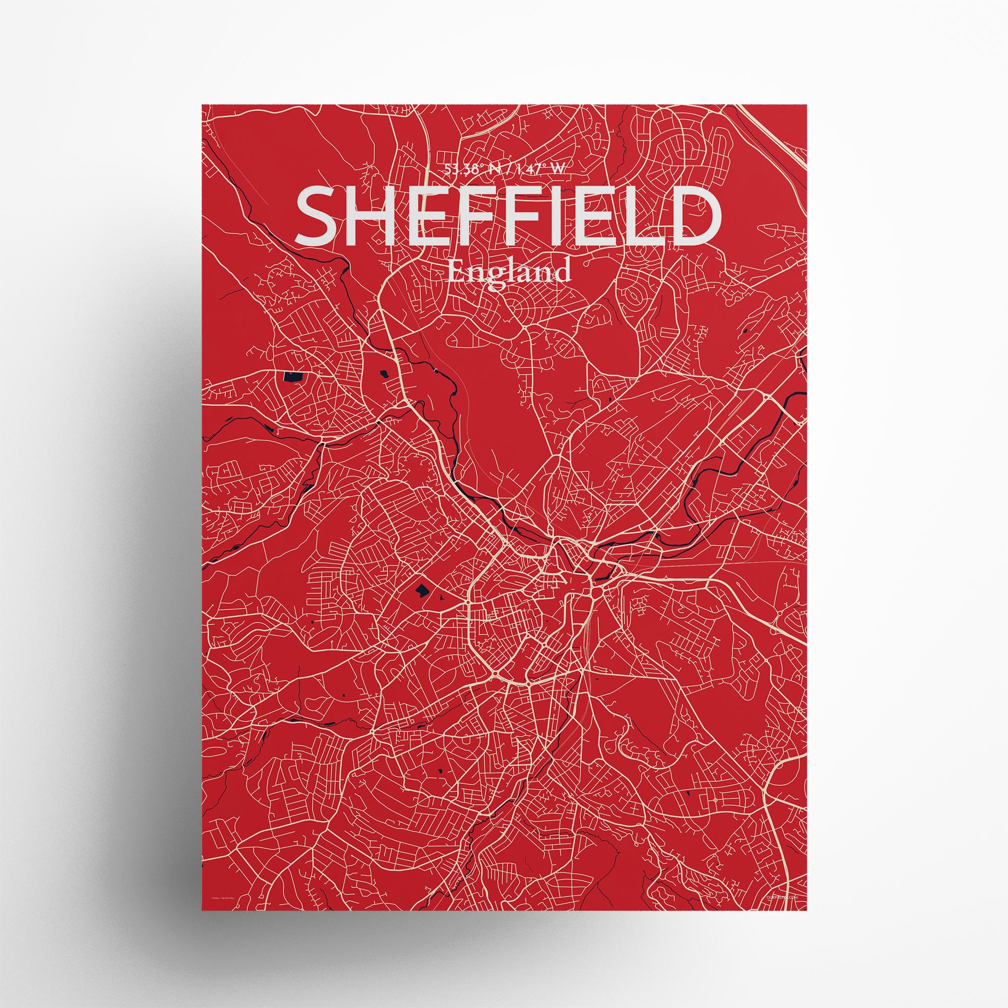 Sheffield city map poster in Nautical of size 18" x 24"