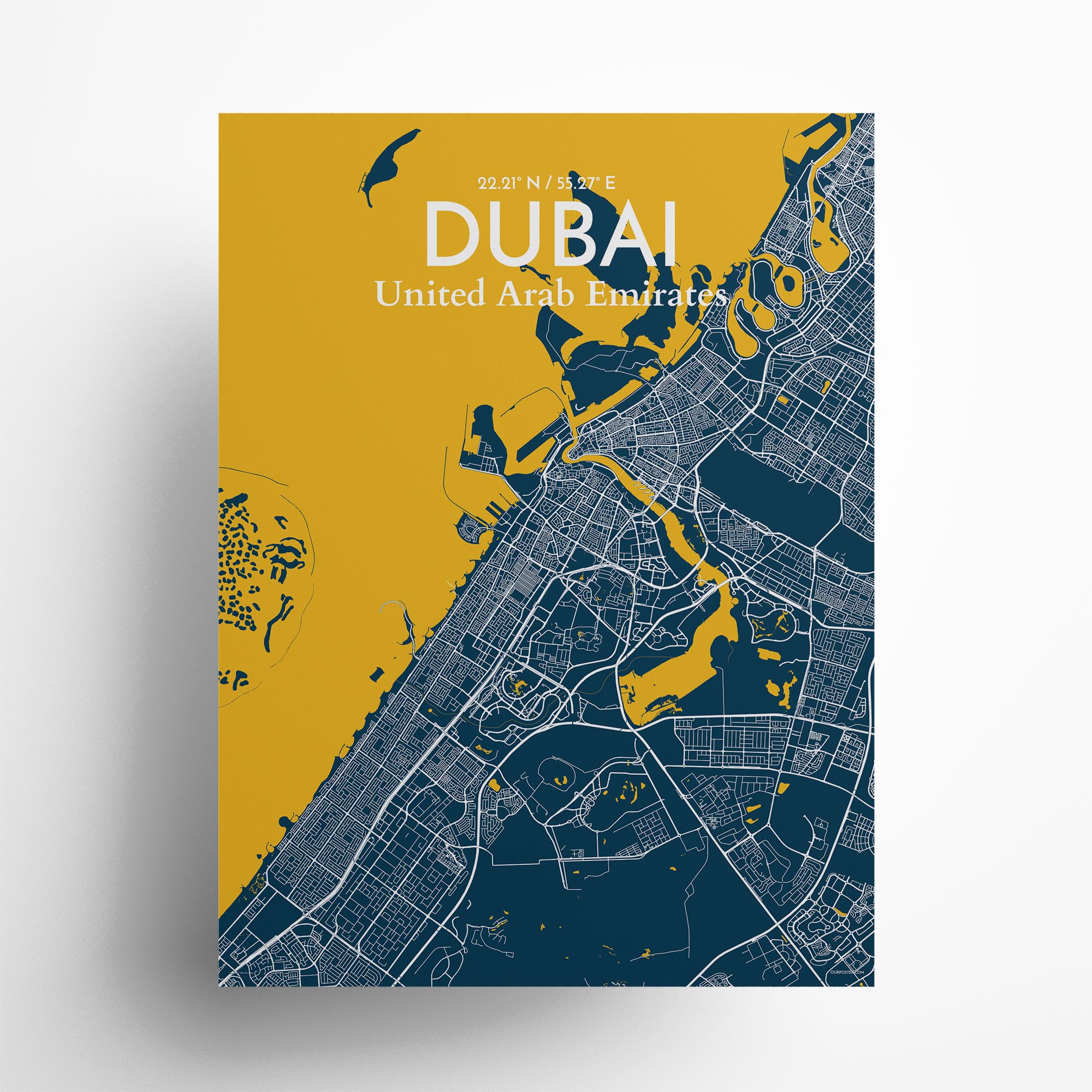 Dubai city map poster in Amuse of size 18" x 24"