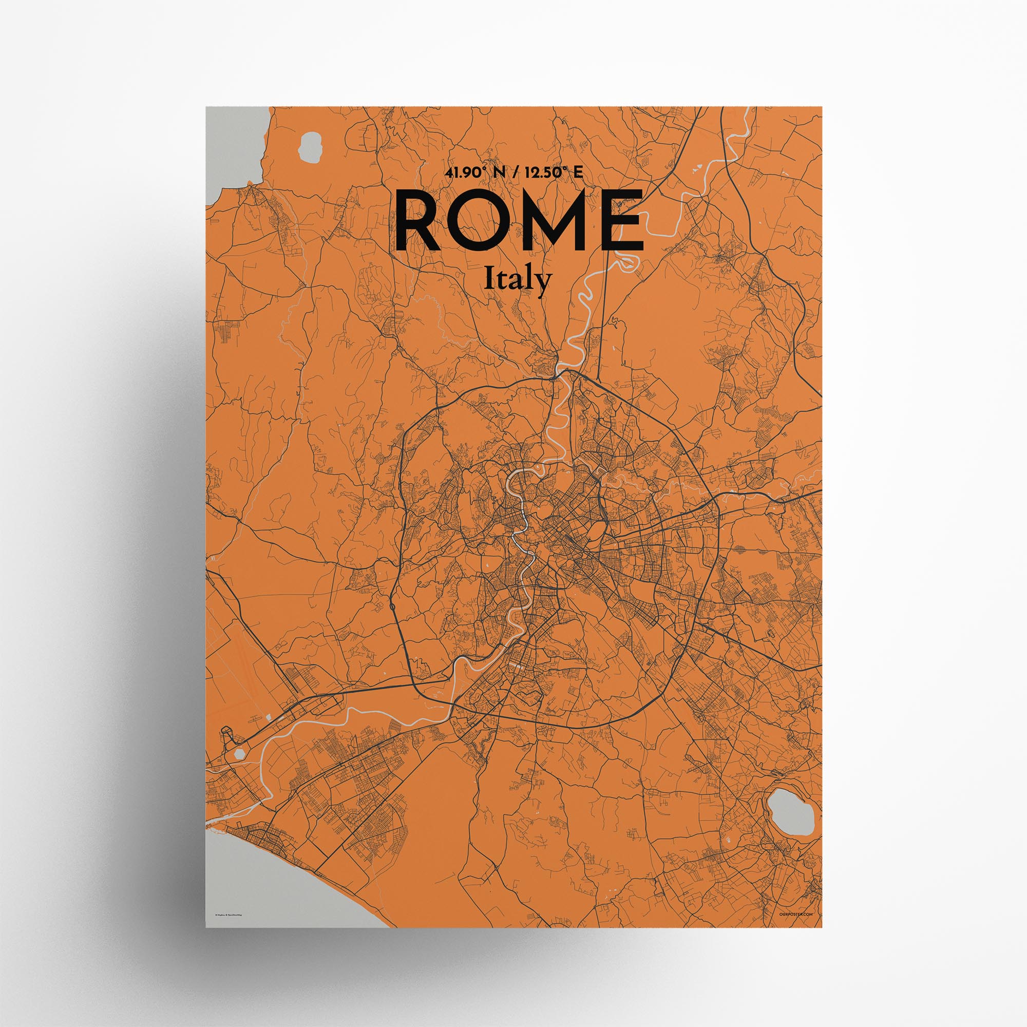 Rome city map poster in Oranje of size 18" x 24"