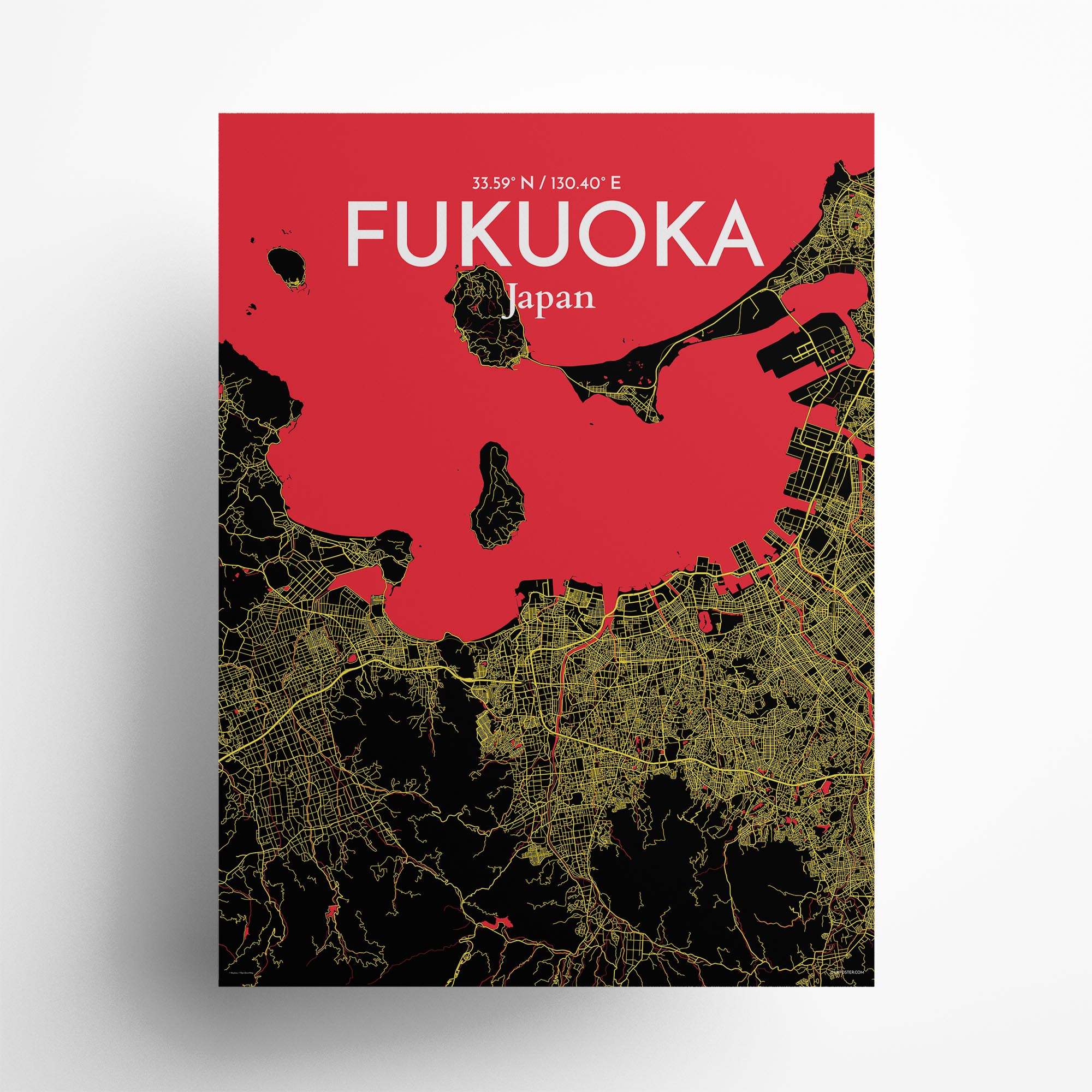 Fukuoka city map poster in Contrast of size 18" x 24"
