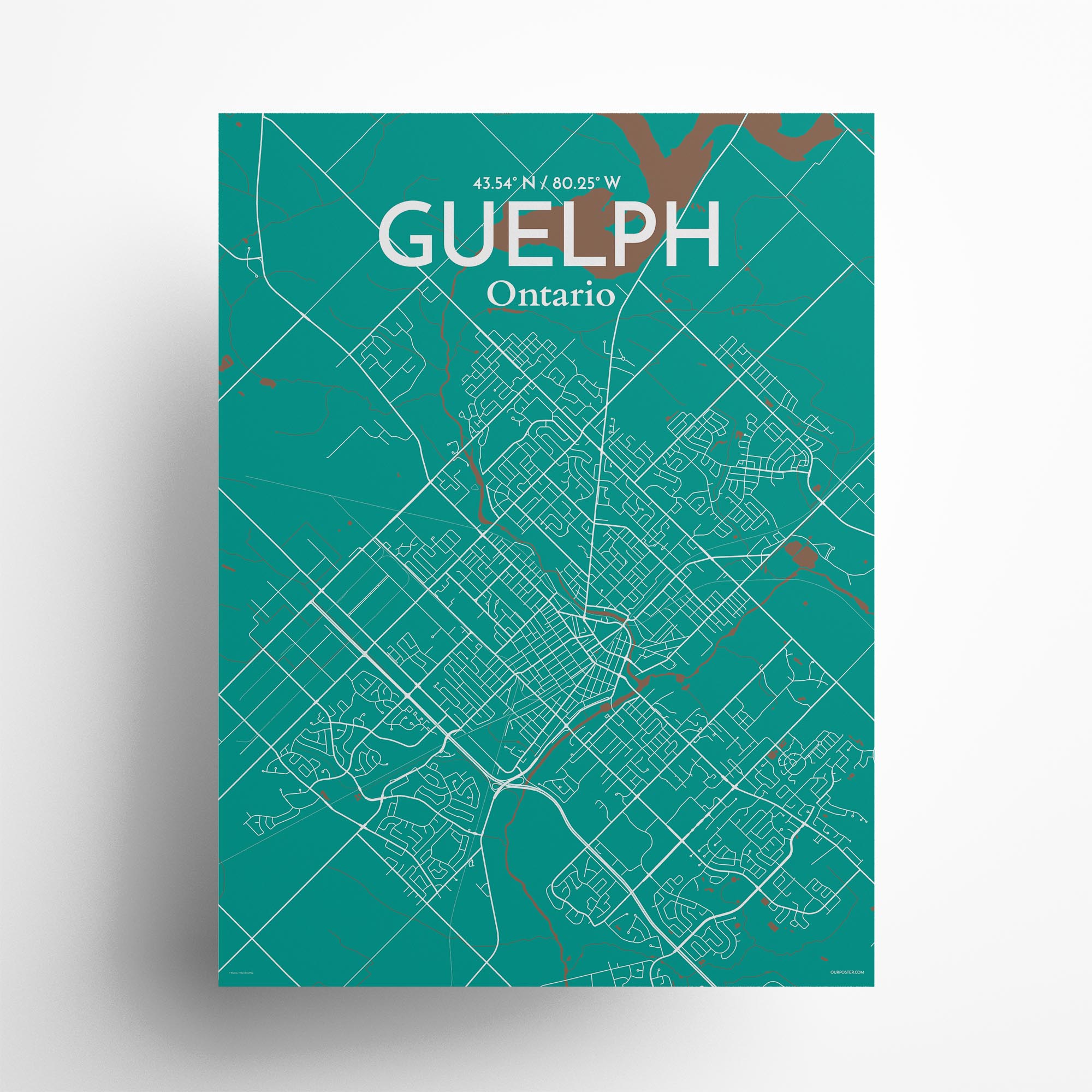 Guelph city map poster in Nature of size 18" x 24"