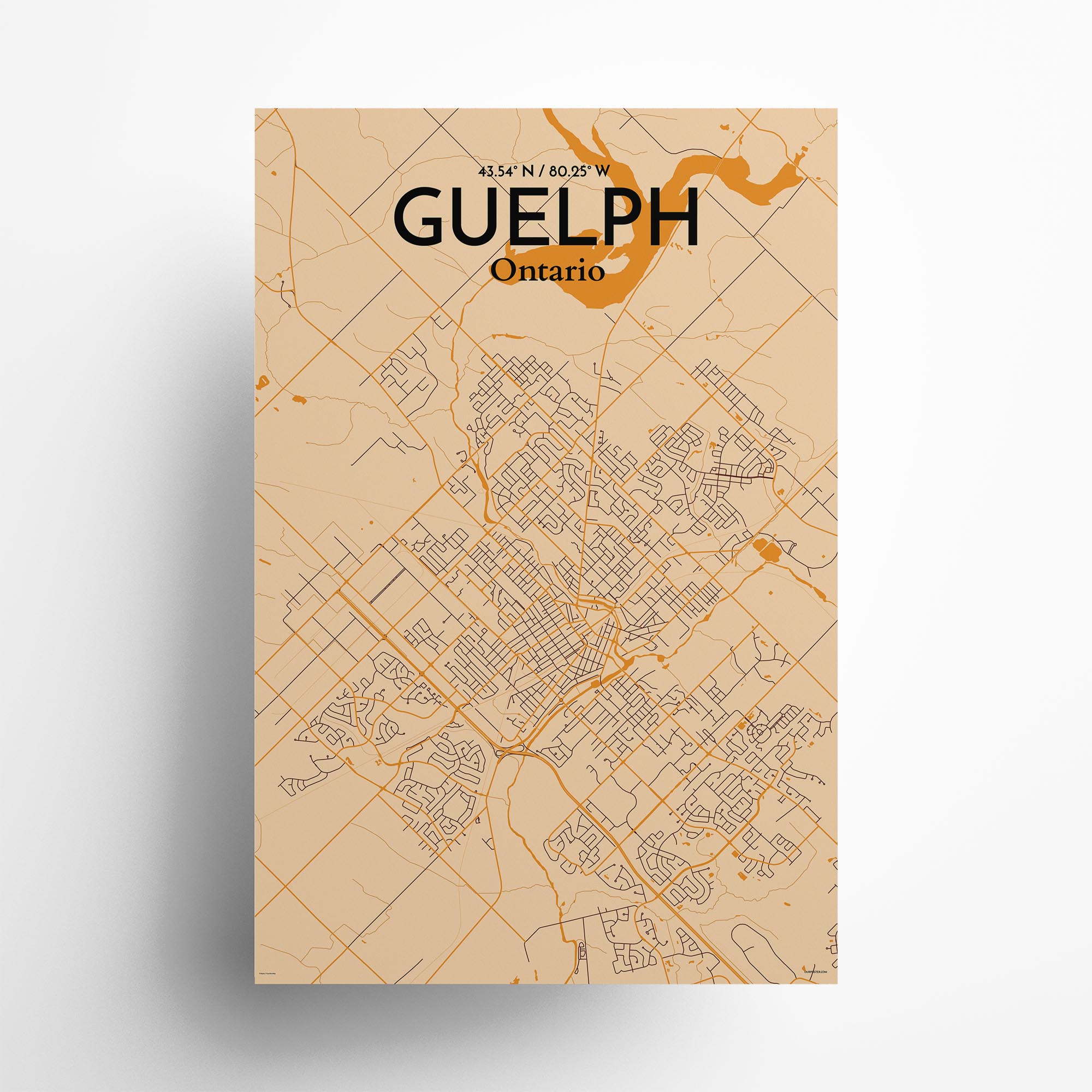 Guelph City Map, Art Print, Wall Decor