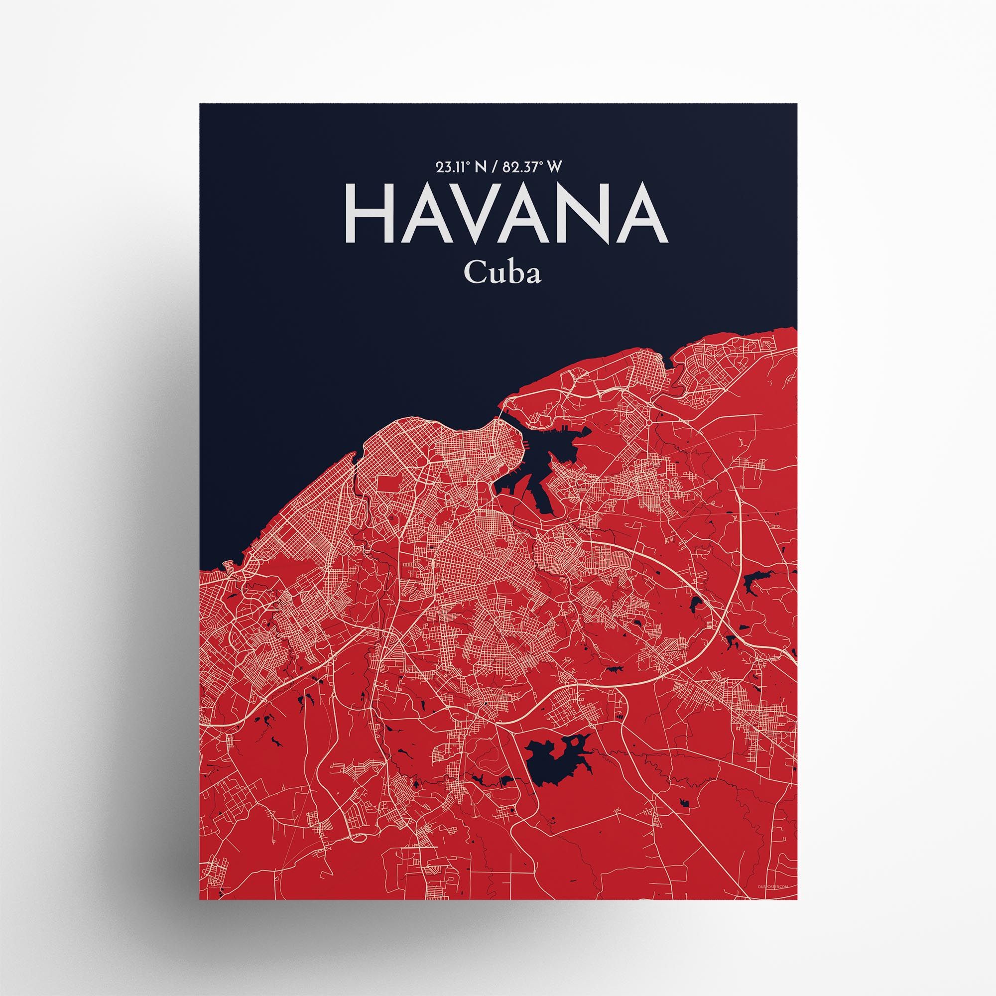 Havana city map poster in Nautical of size 18" x 24"