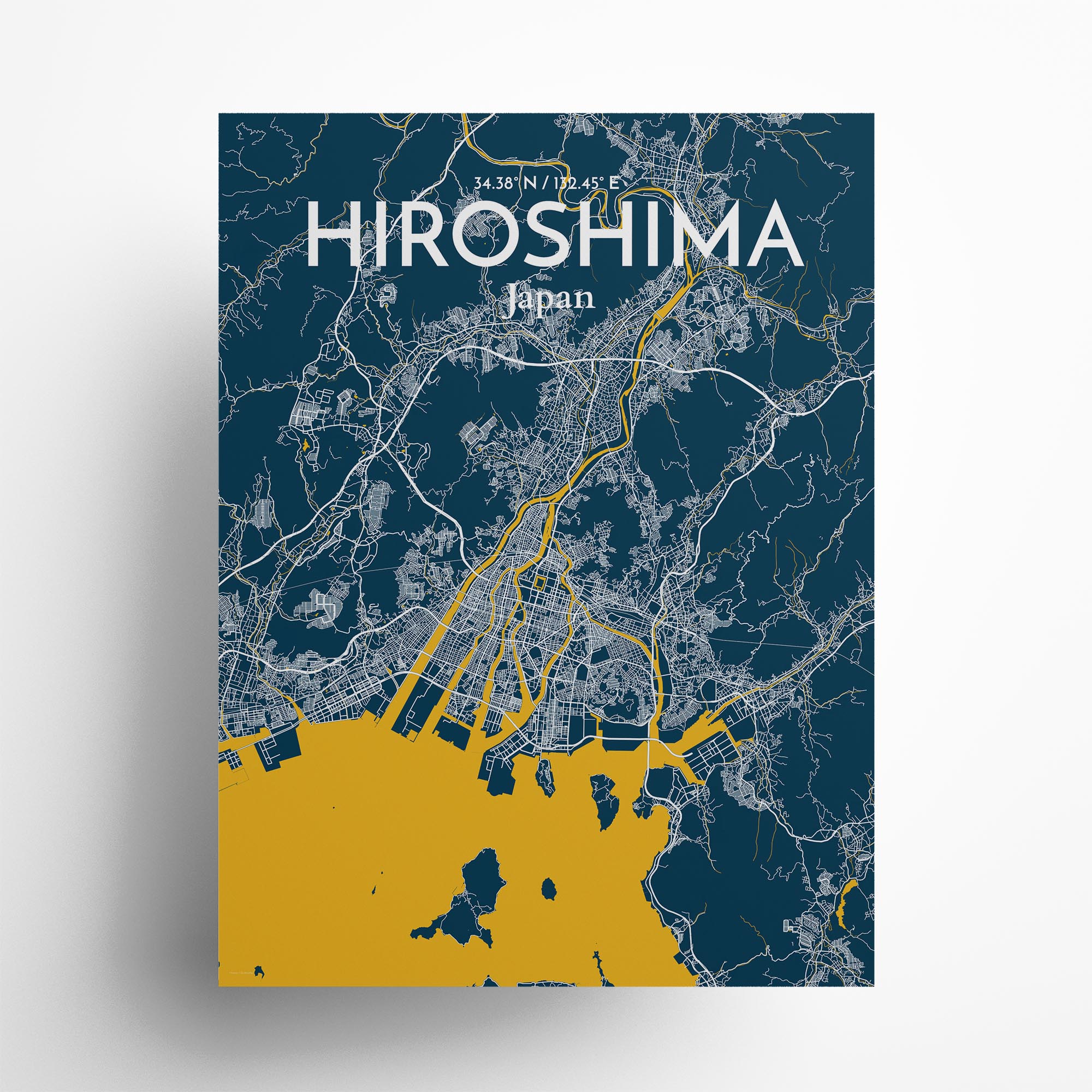 Hiroshima city map poster in Amuse of size 18" x 24"