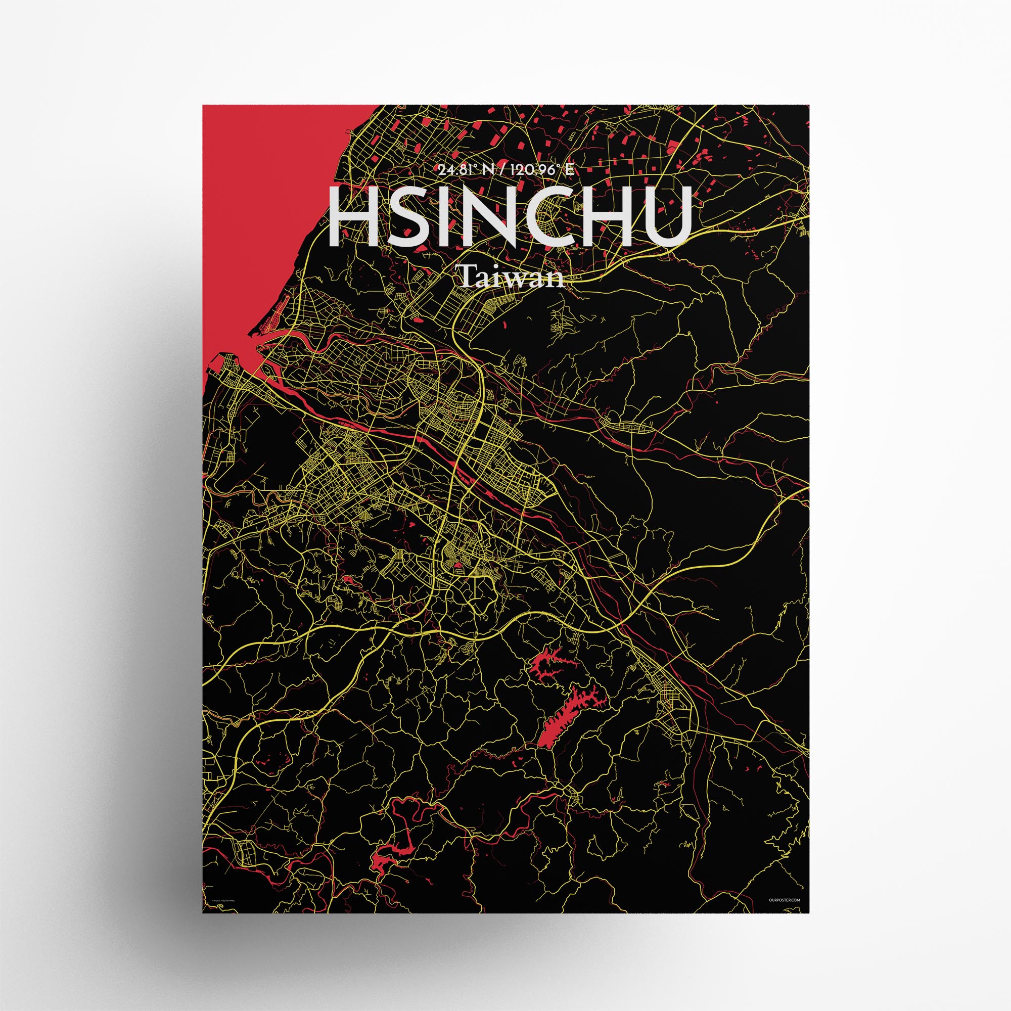 Hsinchu city map poster in Contrast of size 18" x 24"