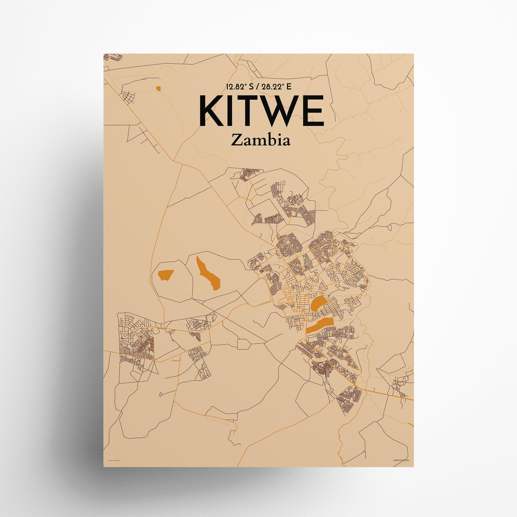 Kitwe city map poster in Vintage of size 18" x 24"