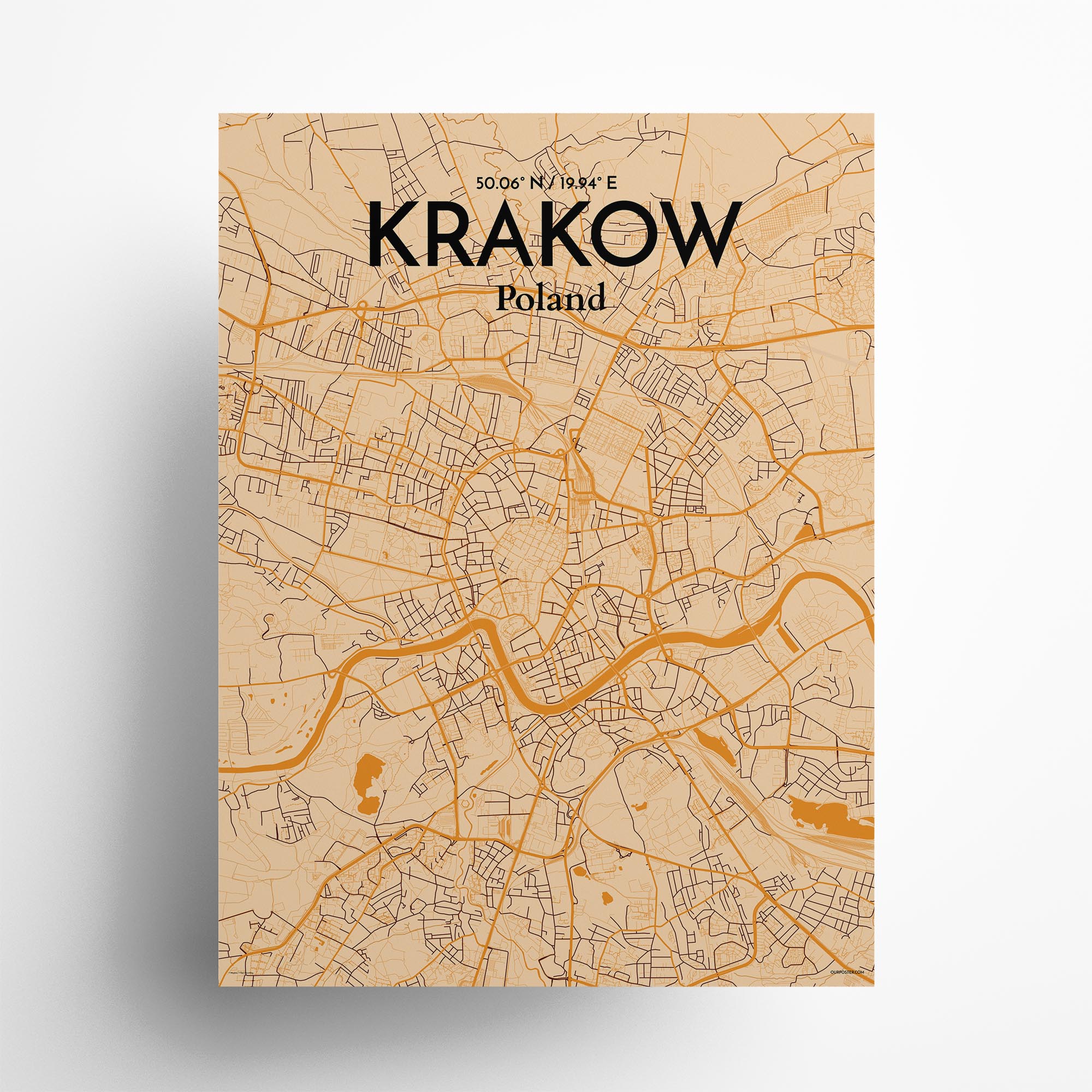 Krakow city map poster in Vintage of size 18" x 24"