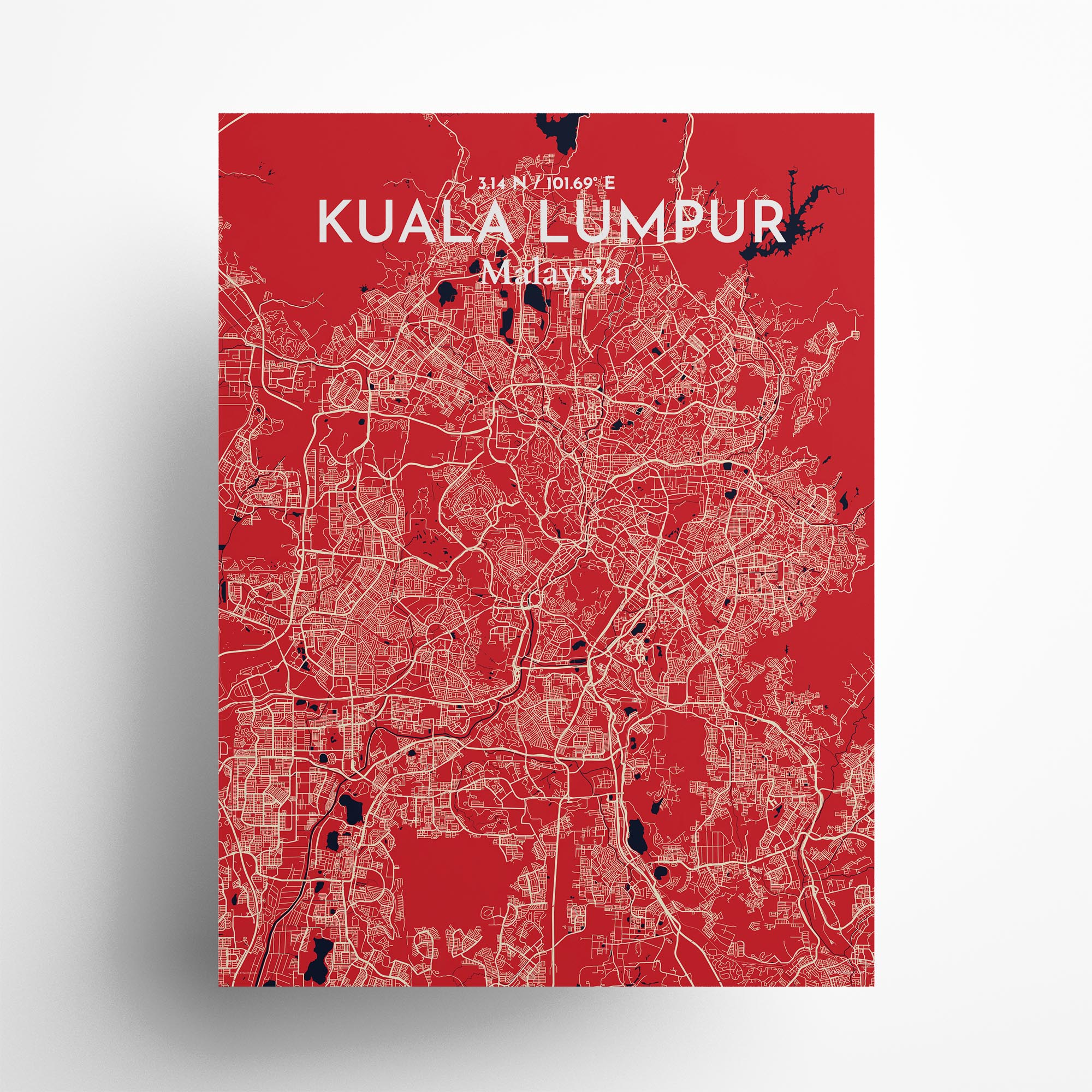 Kuala Lumpur city map poster in Nautical of size 18" x 24"