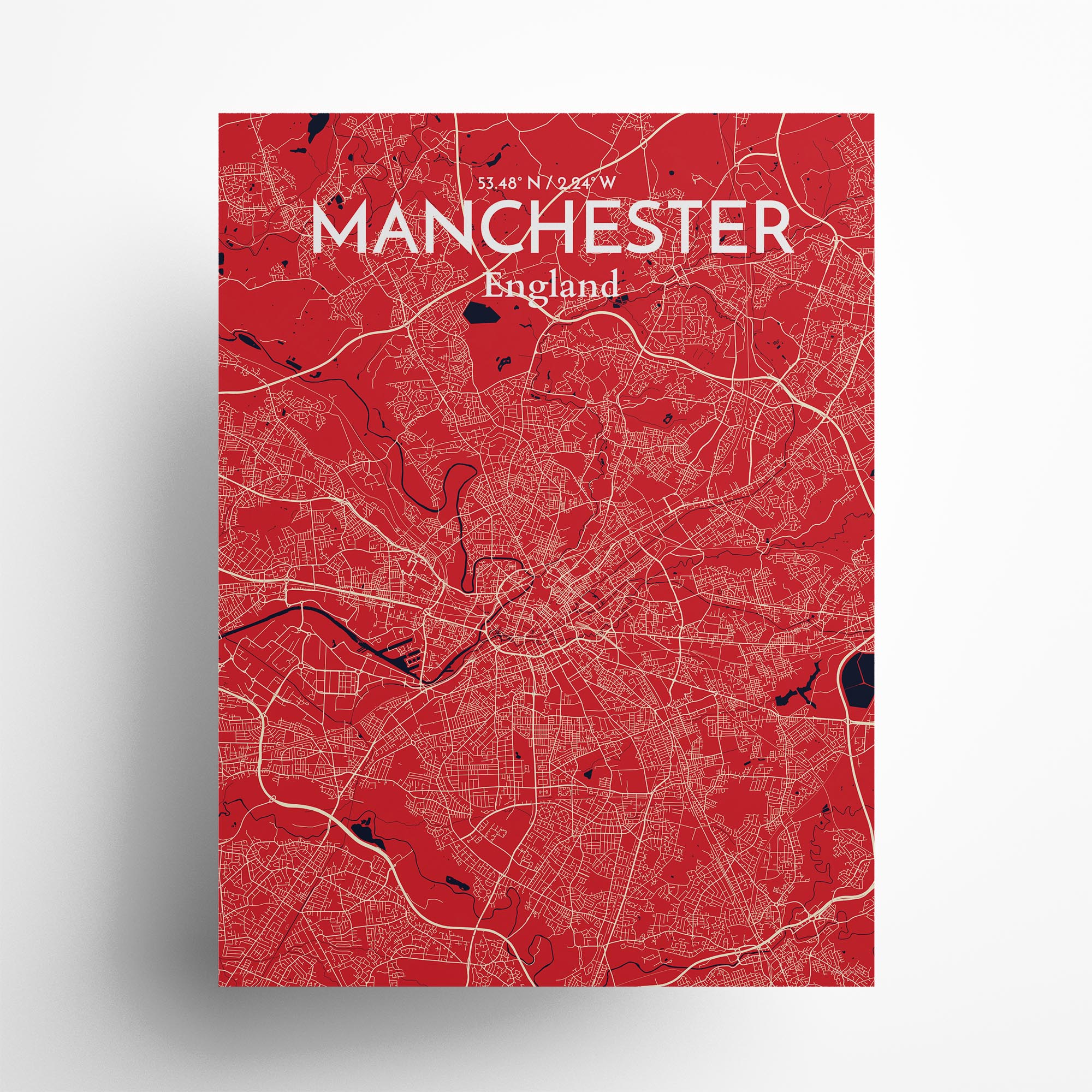 Manchester city map poster in Nautical of size 18" x 24"