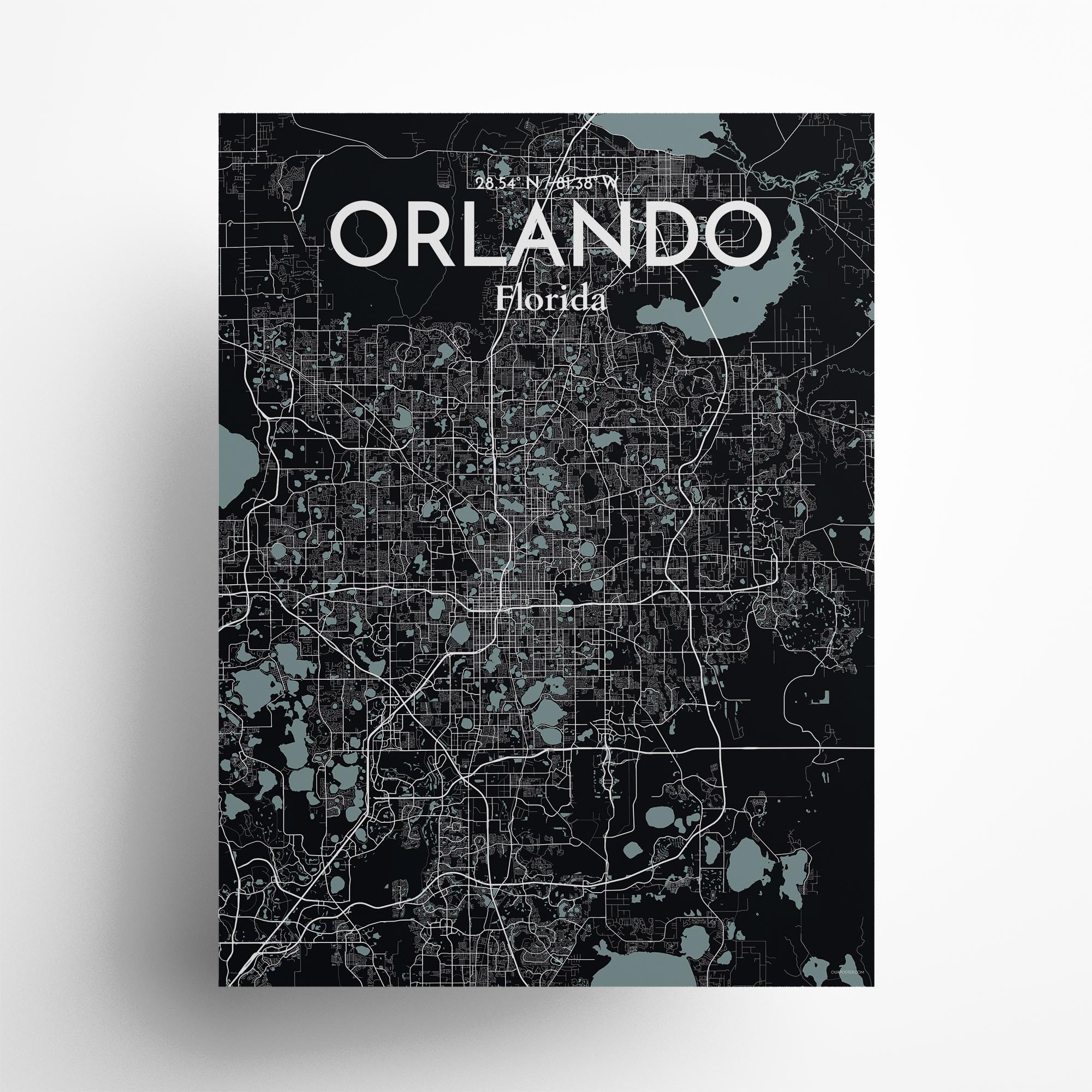 Orlando city map poster in Midnight of size 18" x 24"