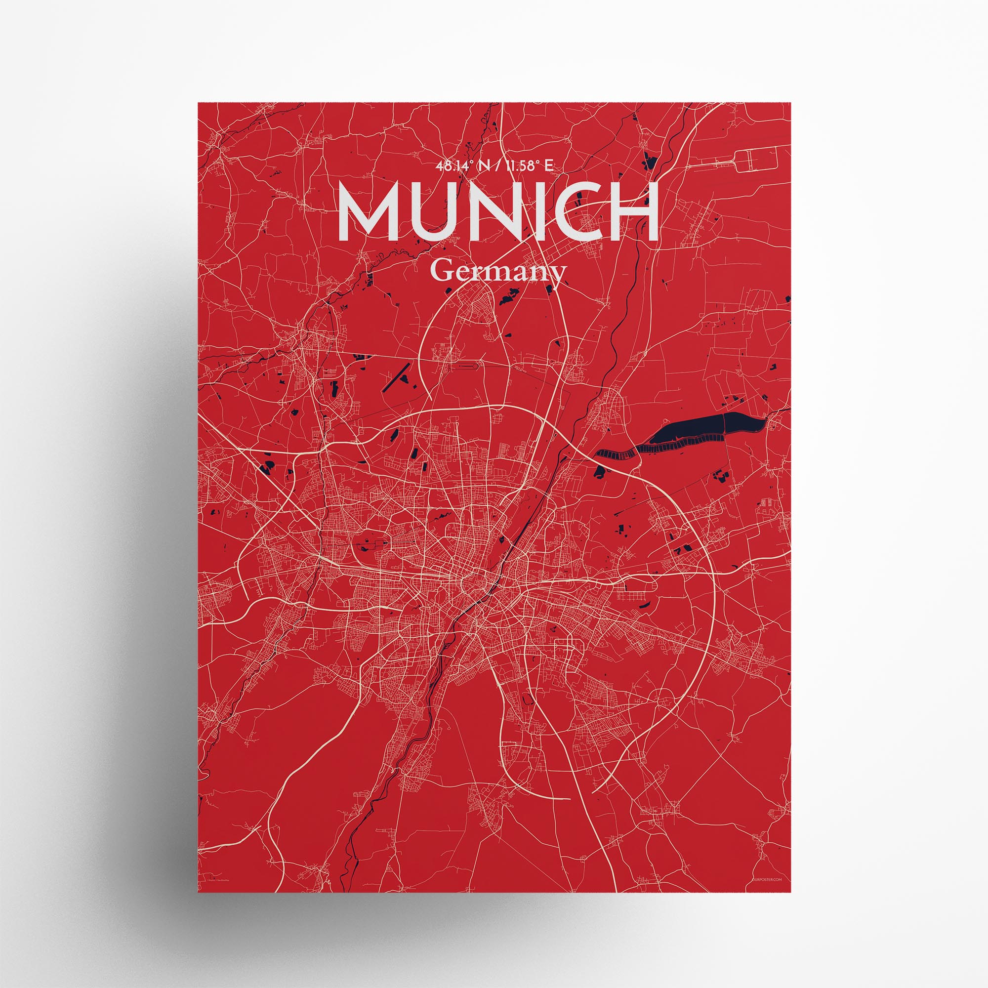 Munich city map poster in Nautical of size 18" x 24"