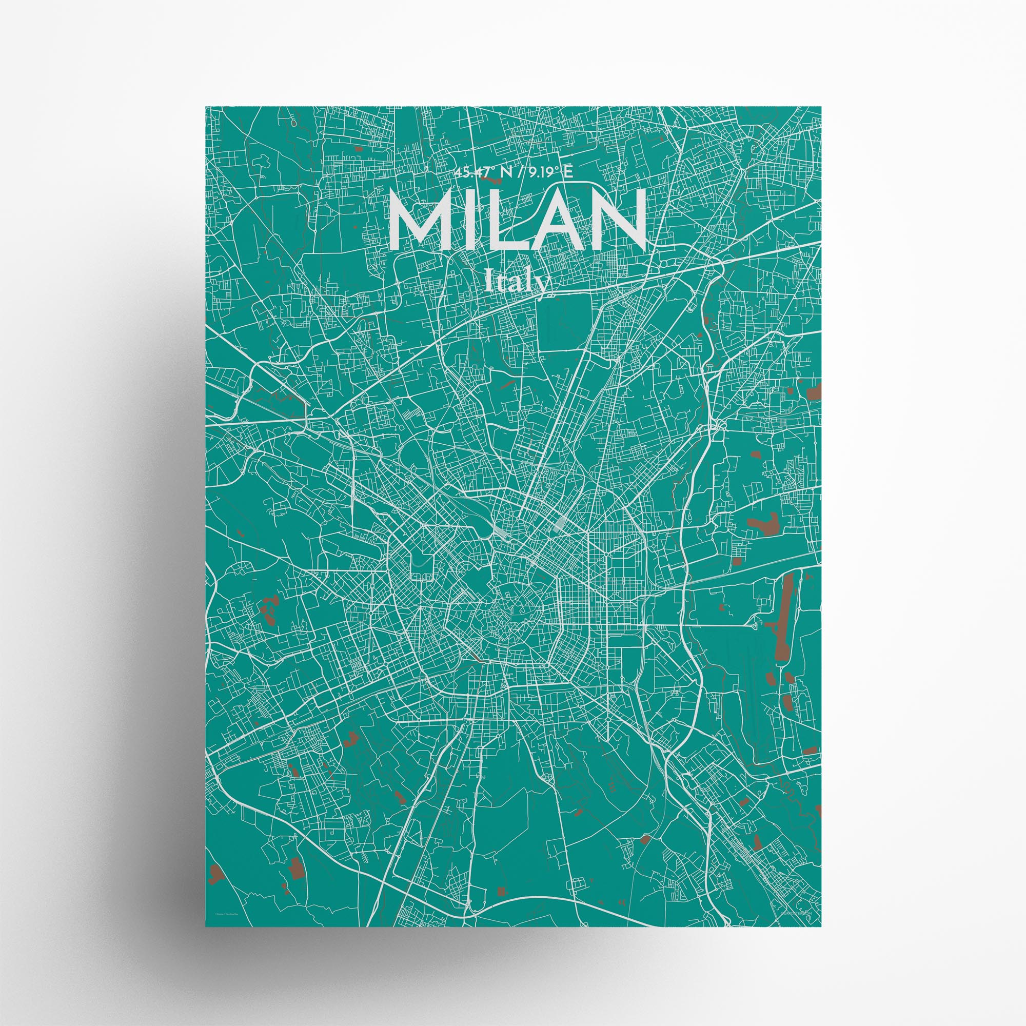 Milan city map poster in Nature of size 18" x 24"