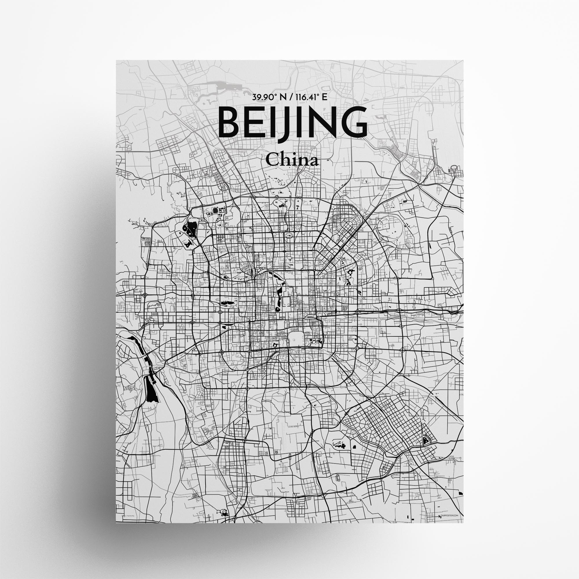 Beijing city map poster in Ink of size 18" x 24"