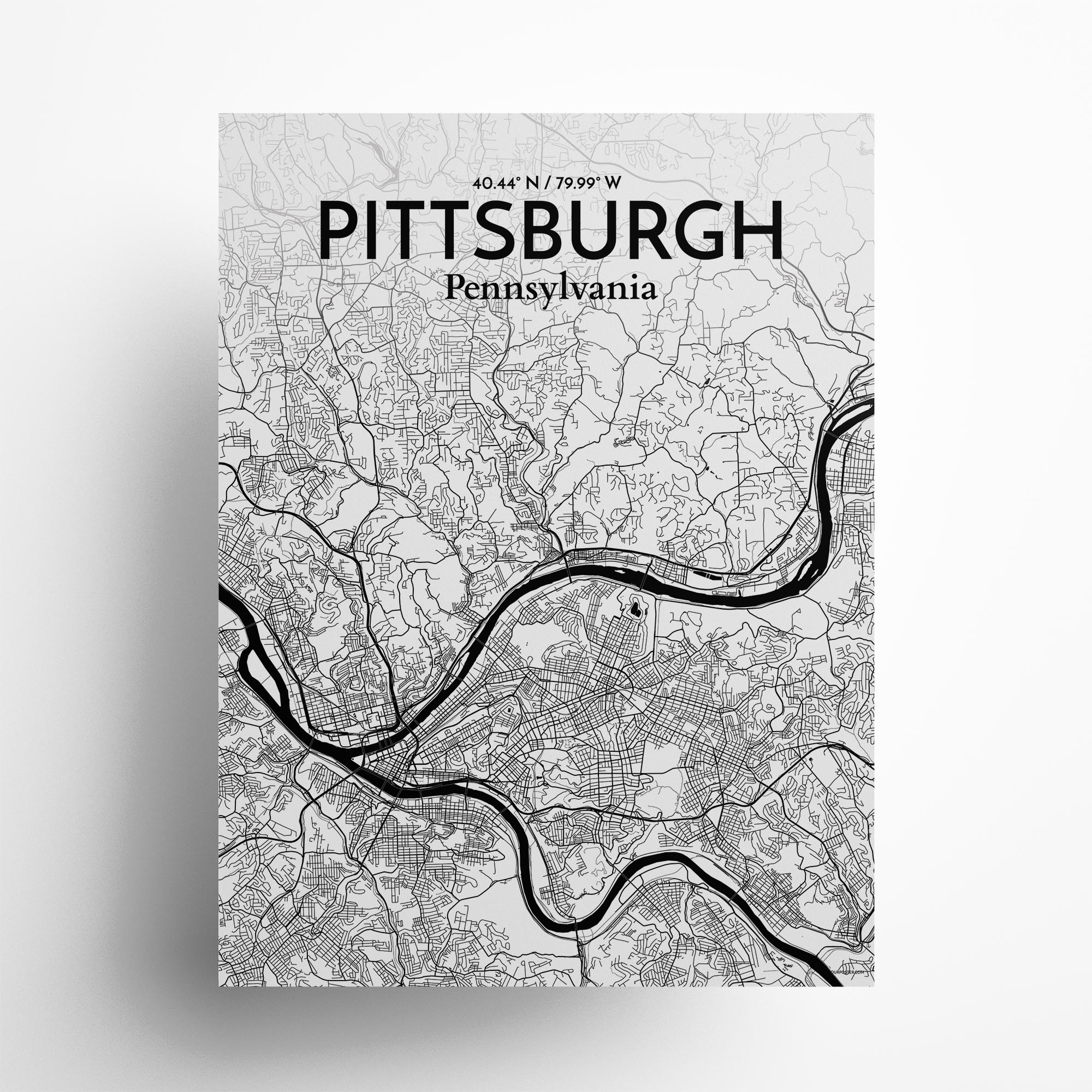 Pittsburgh city map poster in Ink of size 18" x 24"