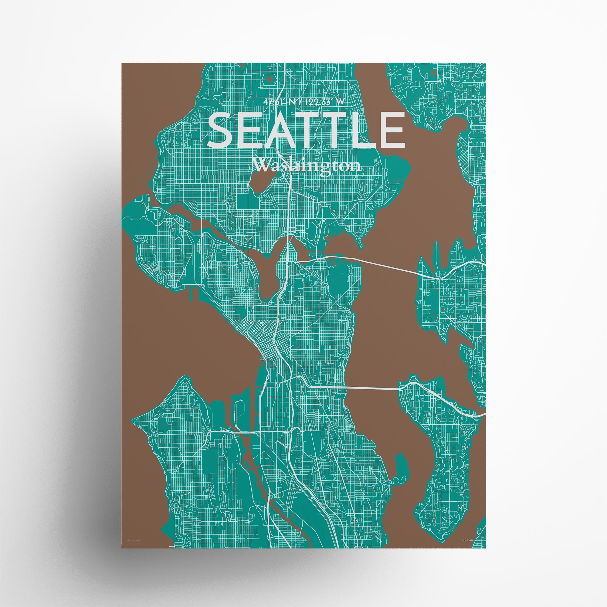 Seattle city map poster in Nature of size 18" x 24"