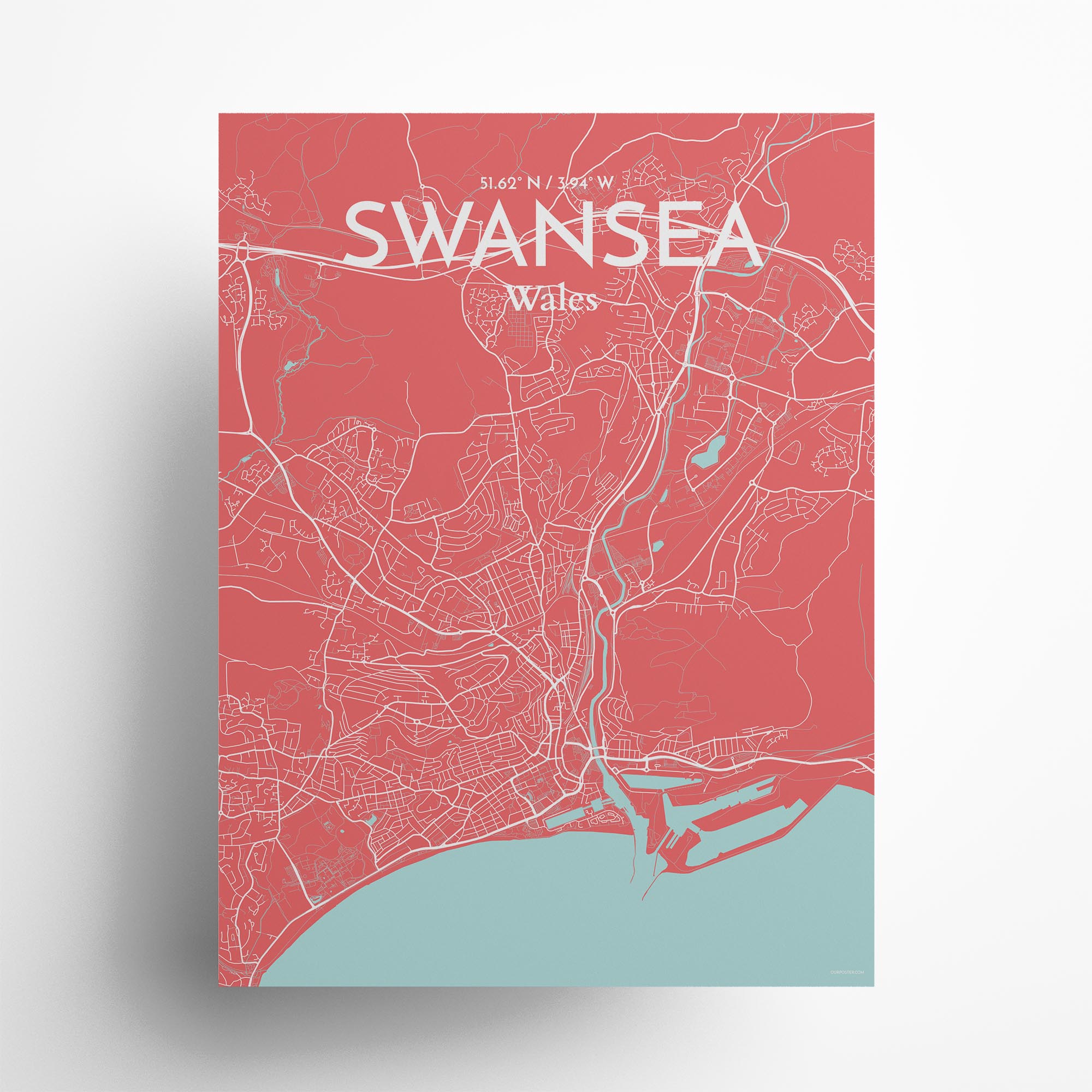 Swansea city map poster in Maritime of size 18" x 24"