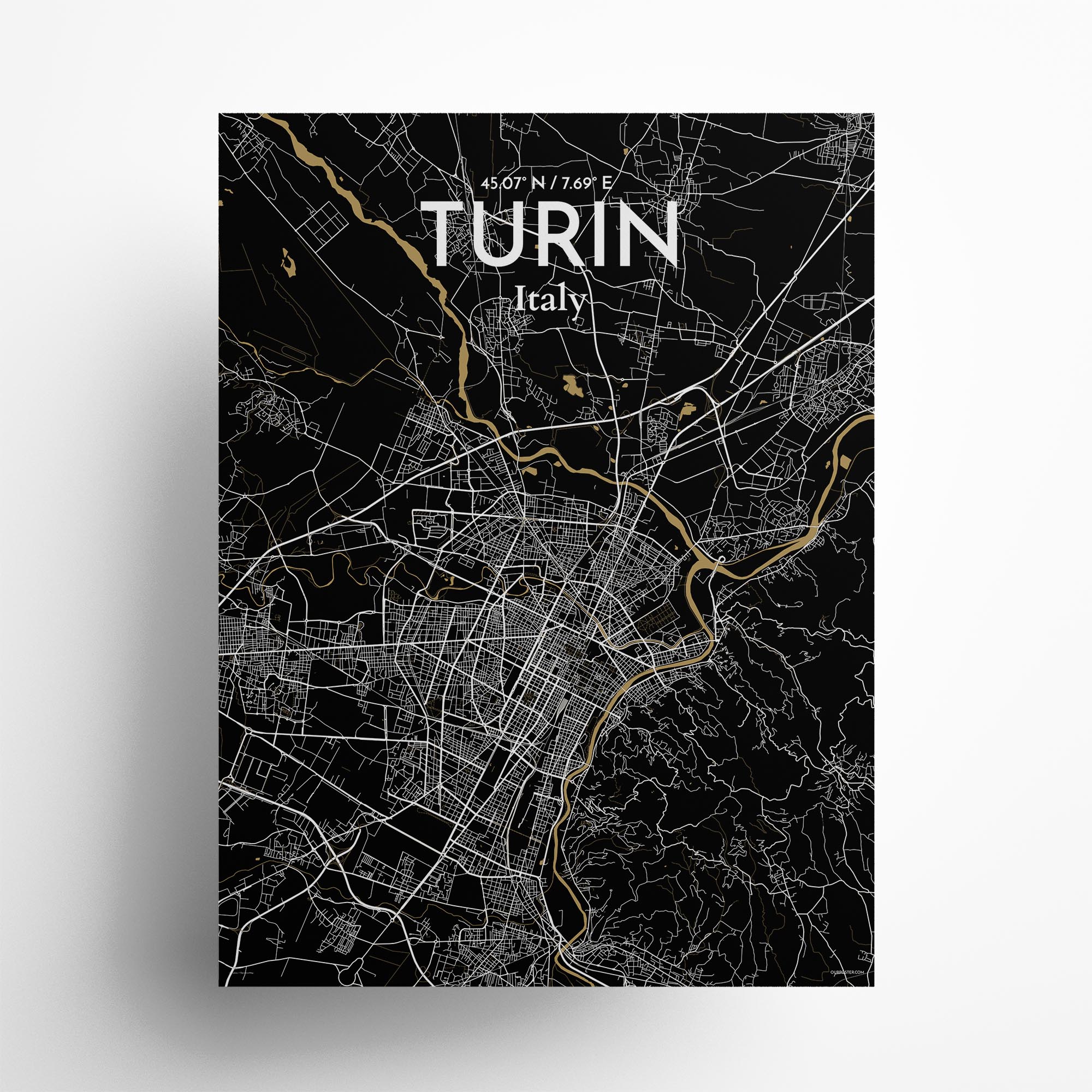 Turin city map poster in Luxe of size 18" x 24"