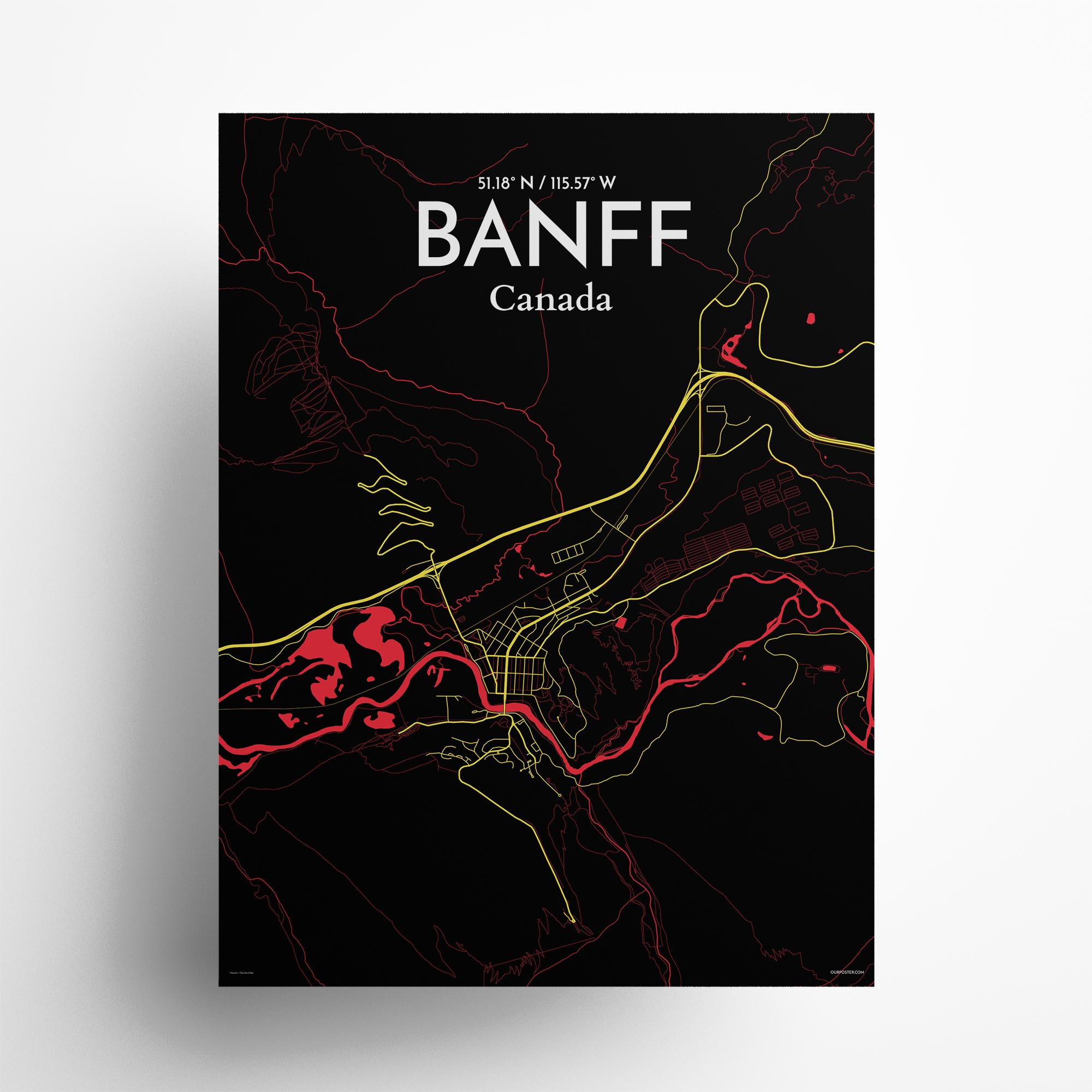 Banff city map poster in Contrast of size 18" x 24"