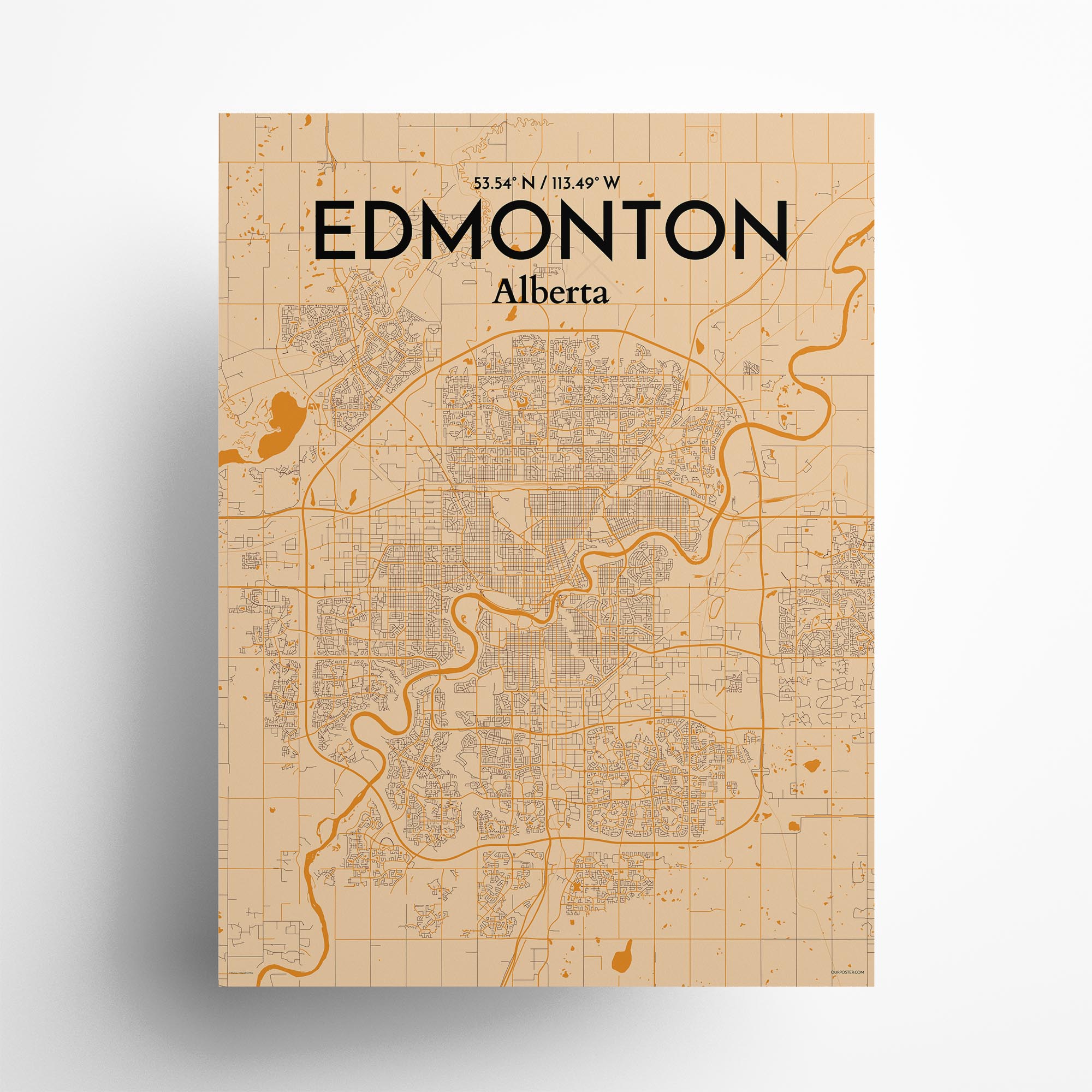 Edmonton city map poster in Vintage of size 18" x 24"