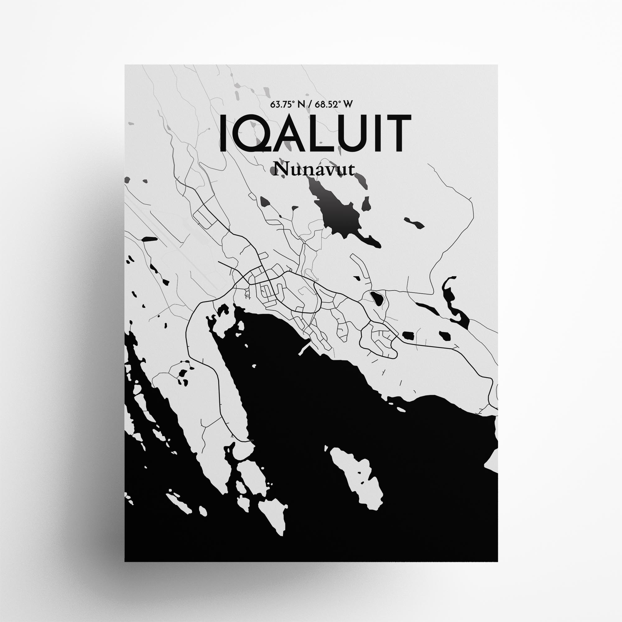 Iqaluit city map poster in Ink of size 18" x 24"