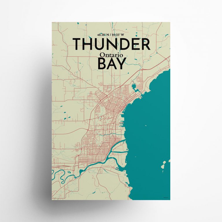 Thunder Bay City Map, Art Print, Wall Decor