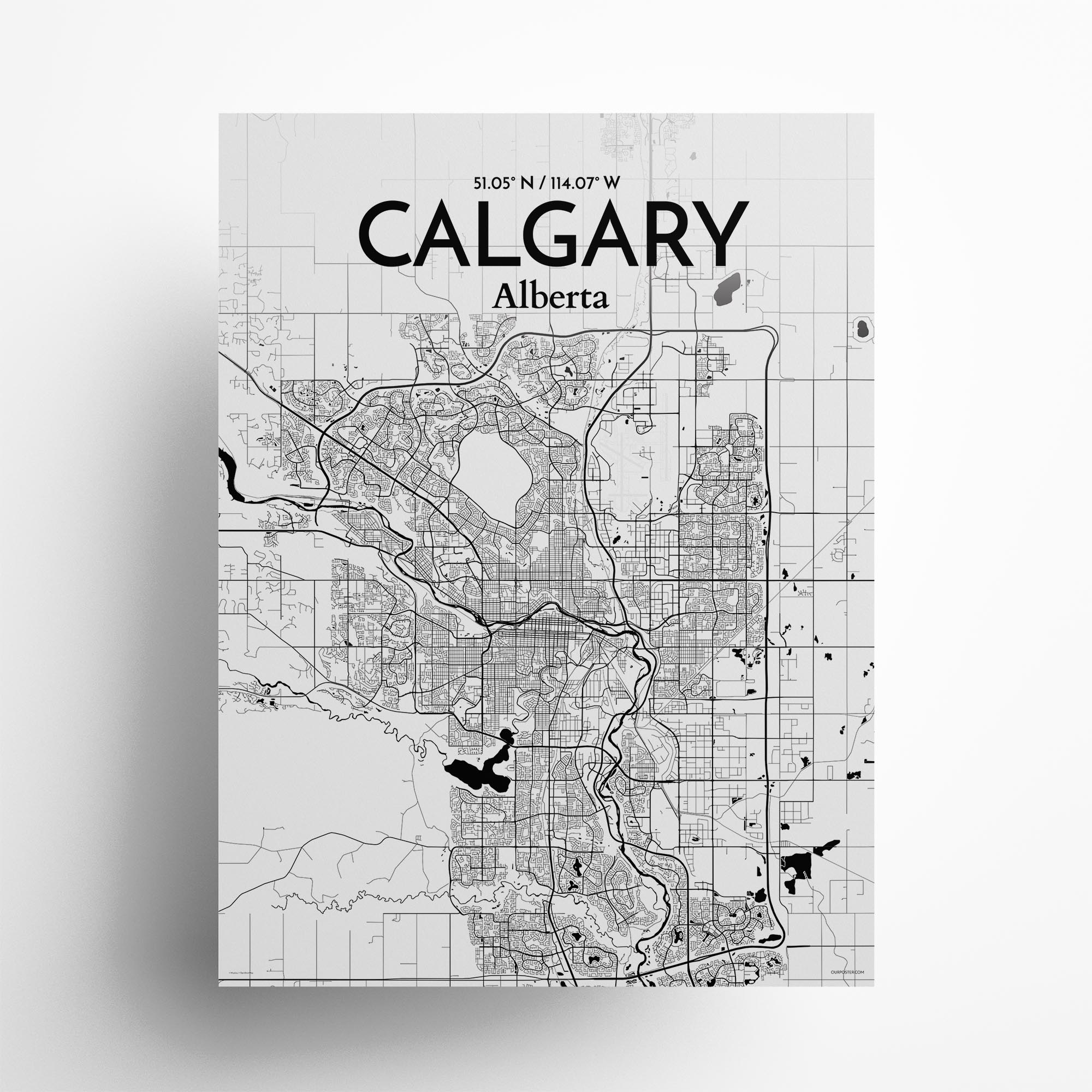 Calgary city map poster in Ink of size 18" x 24"