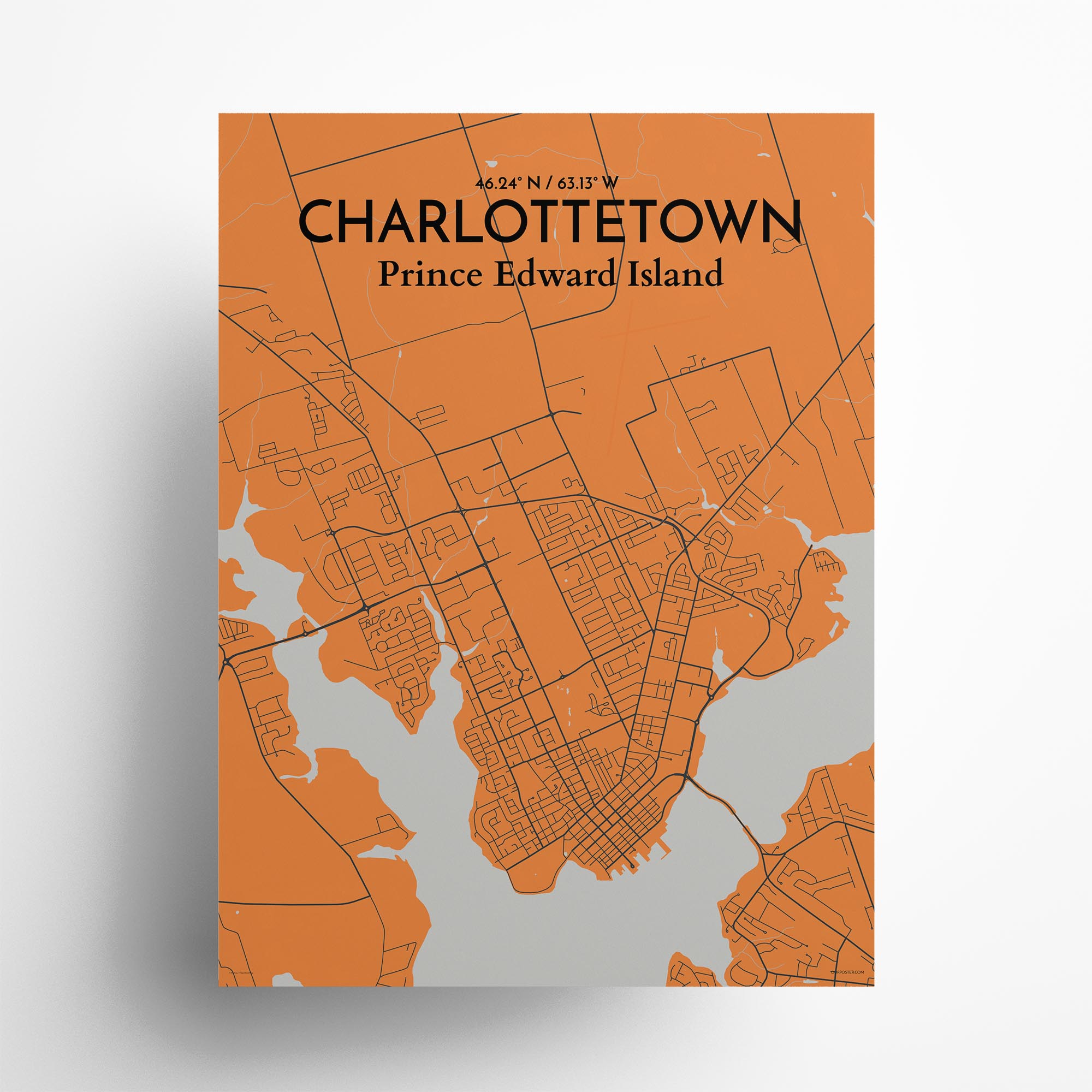 Charlottetown city map poster in Oranje of size 18" x 24"