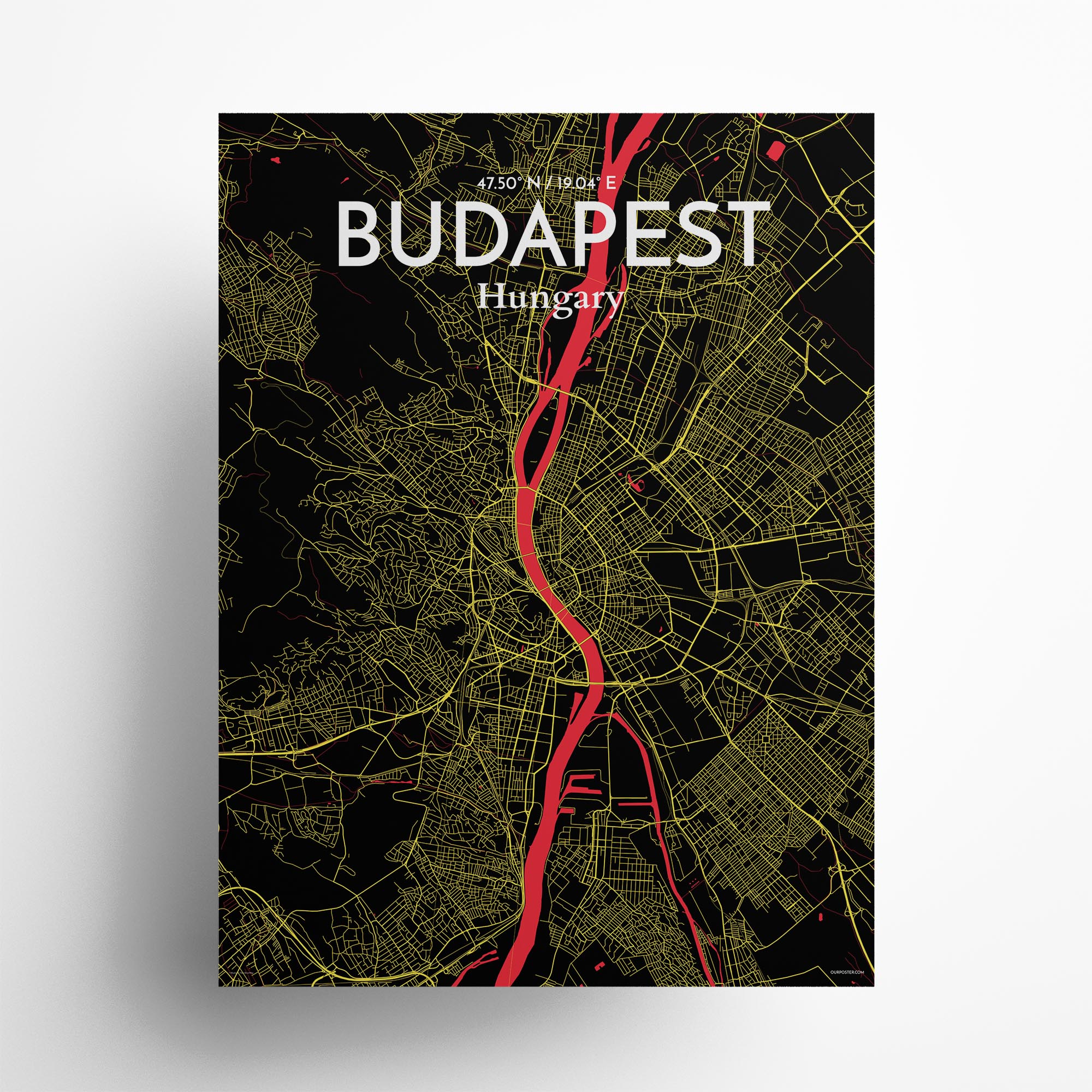 Budapest city map poster in Contrast of size 18" x 24"