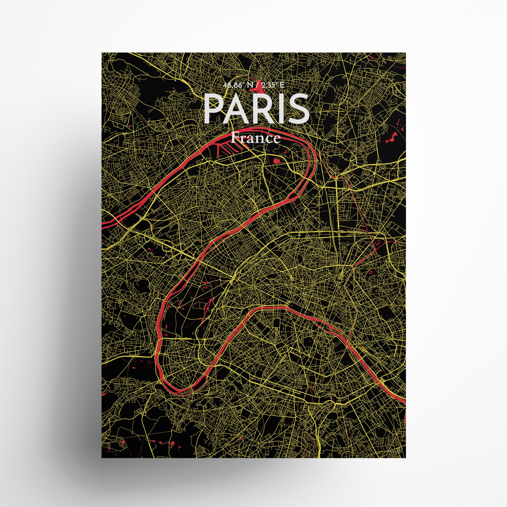 Paris city map poster in Contrast of size 18" x 24"