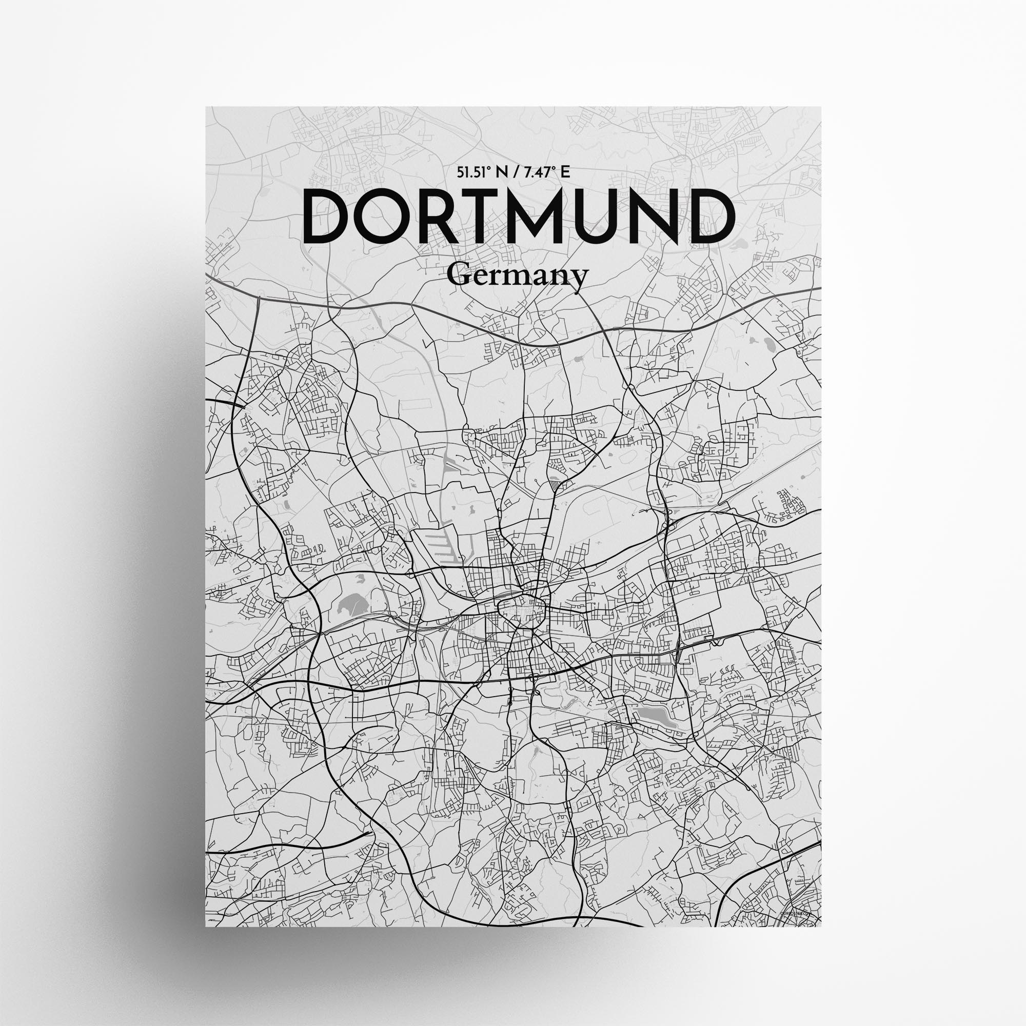 Dortmund city map poster in Tones of size 18" x 24"
