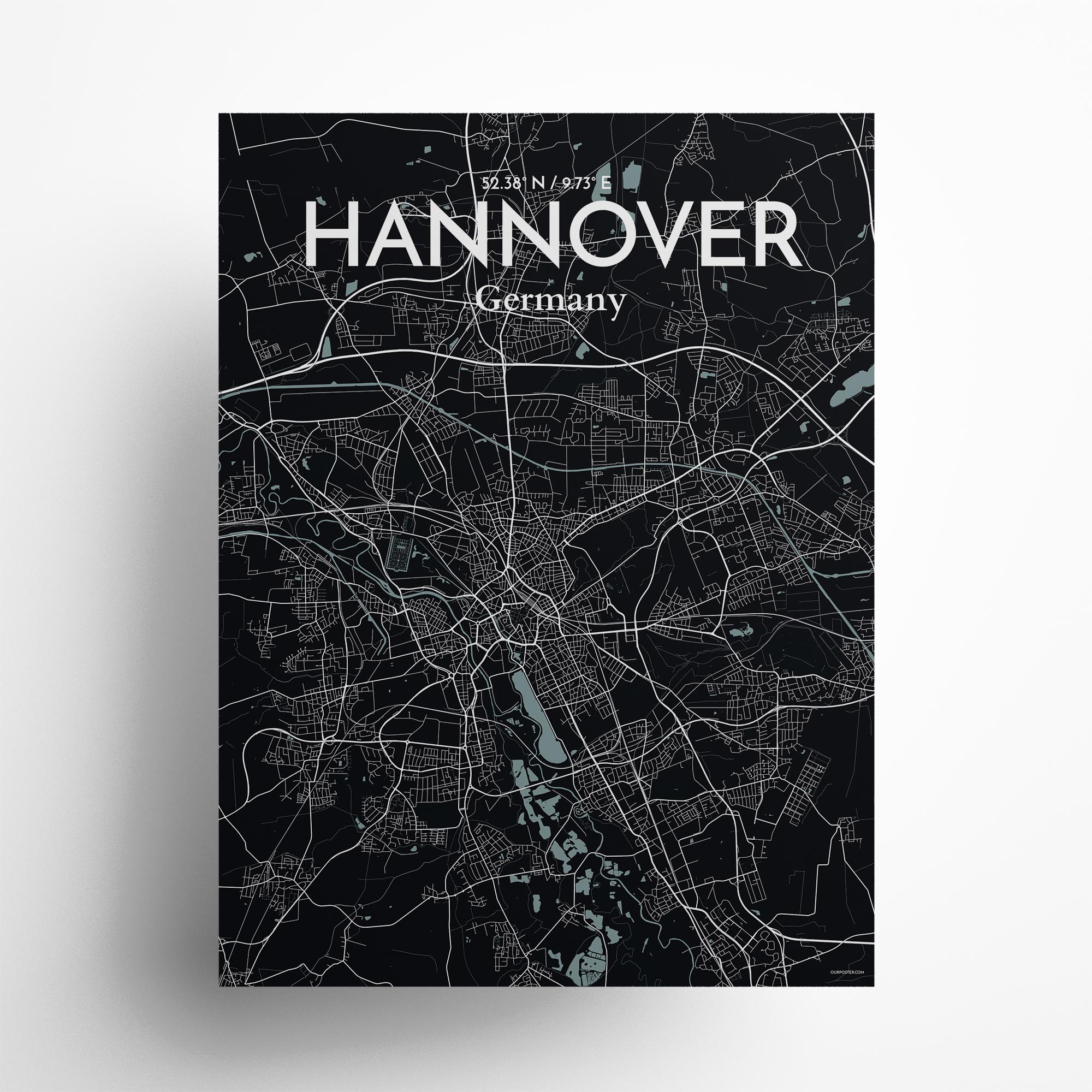 Hannover city map poster in Midnight of size 18" x 24"