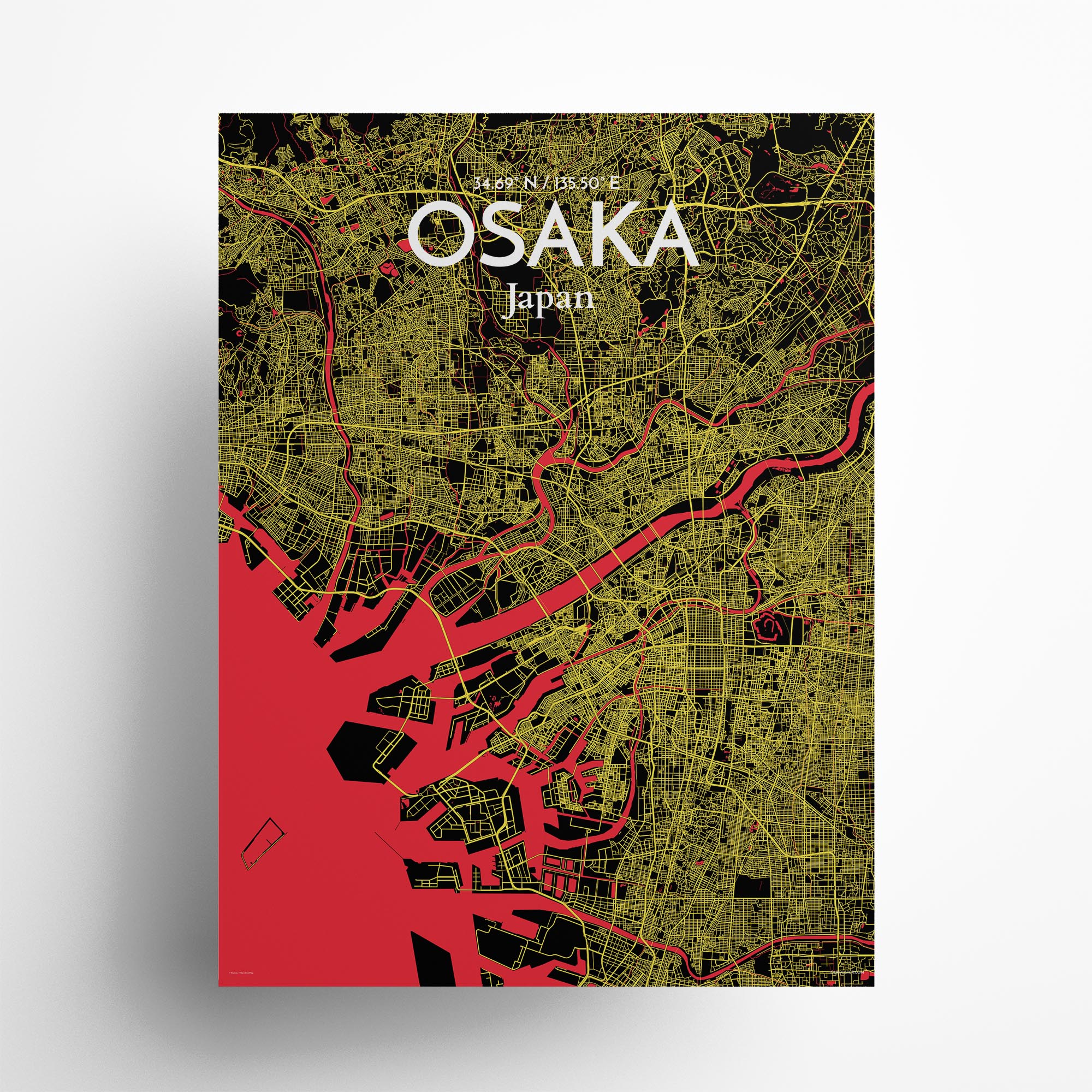 Osaka city map poster in Contrast of size 18" x 24"