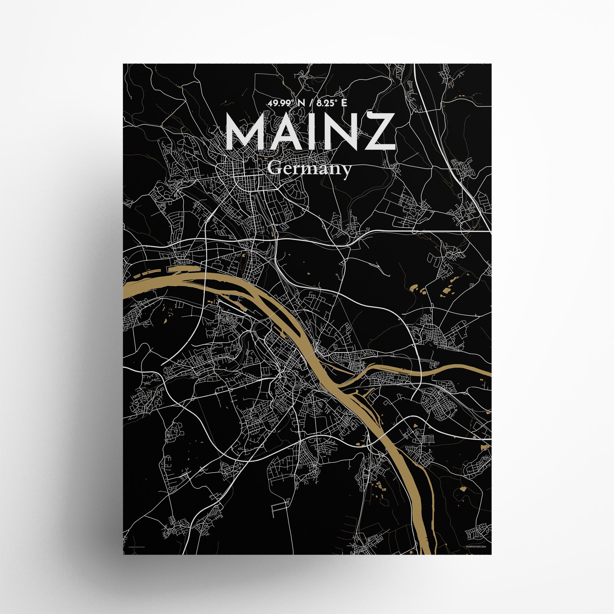 Mainz city map poster in Luxe of size 18" x 24"