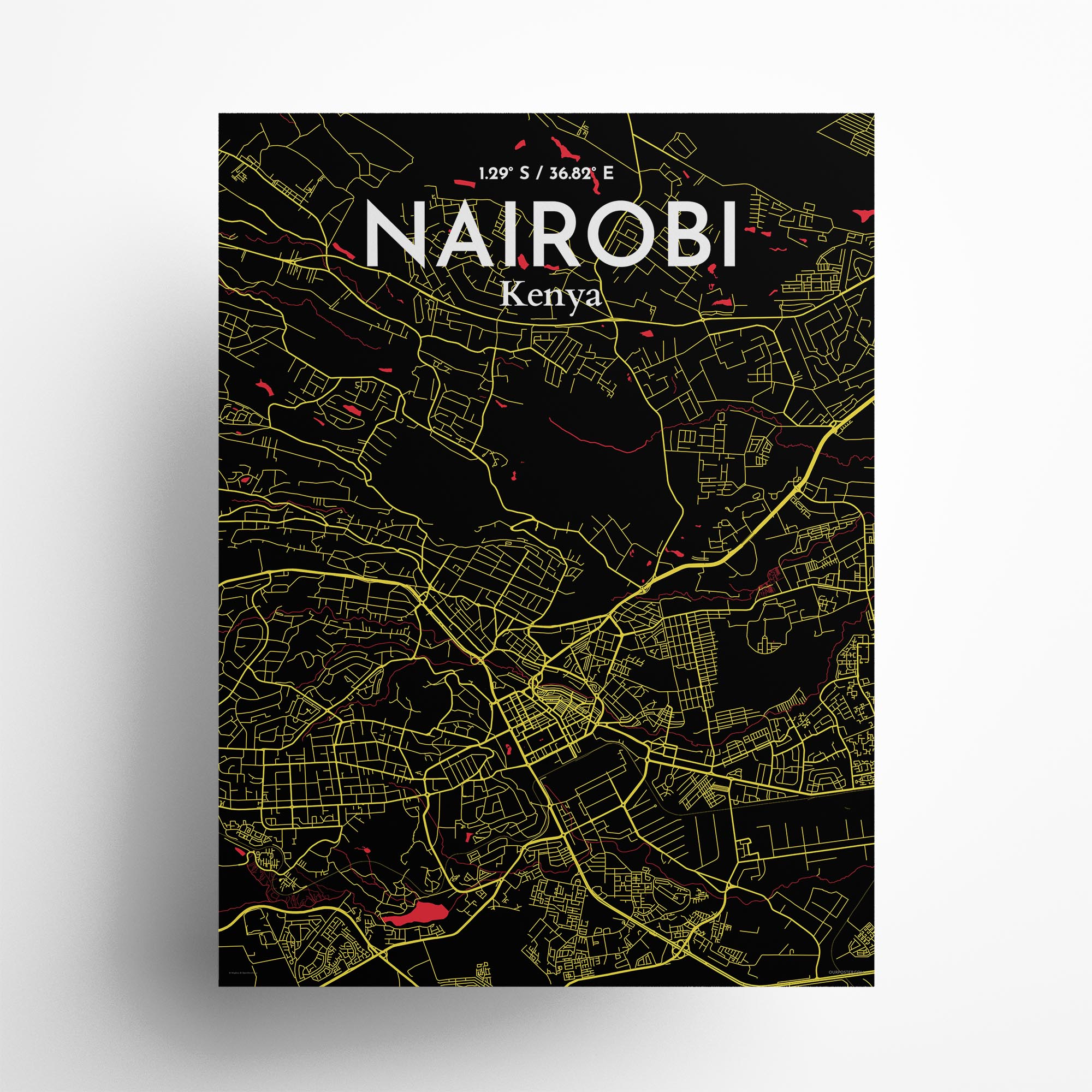 Nairobi city map poster in Contrast of size 18" x 24"