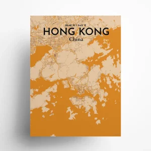 Hong Kong city map poster in Vintage of size 18" x 24" by OurPoster.com