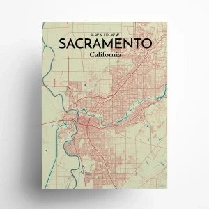 Sacramento city map poster in Tricolor of size 18" x 24" by OurPoster.com